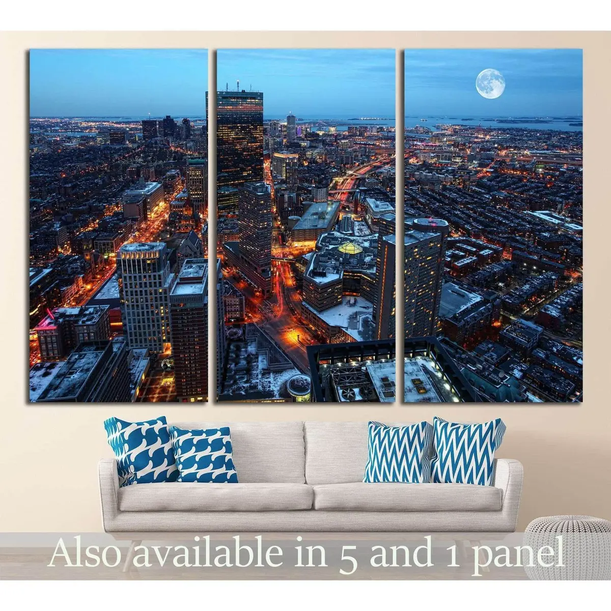 A Rising Moon Over The City Of Boston №1442 Ready To Hang Canvas Print 5