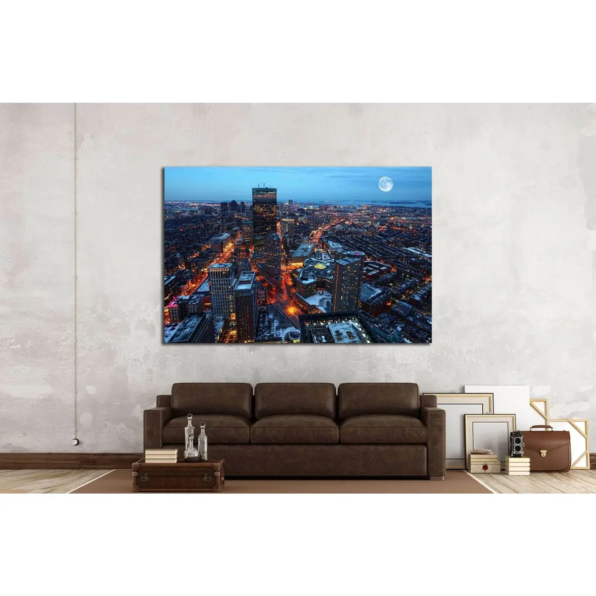 A Rising Moon Over The City Of Boston №1442 Ready To Hang Canvas Print 3