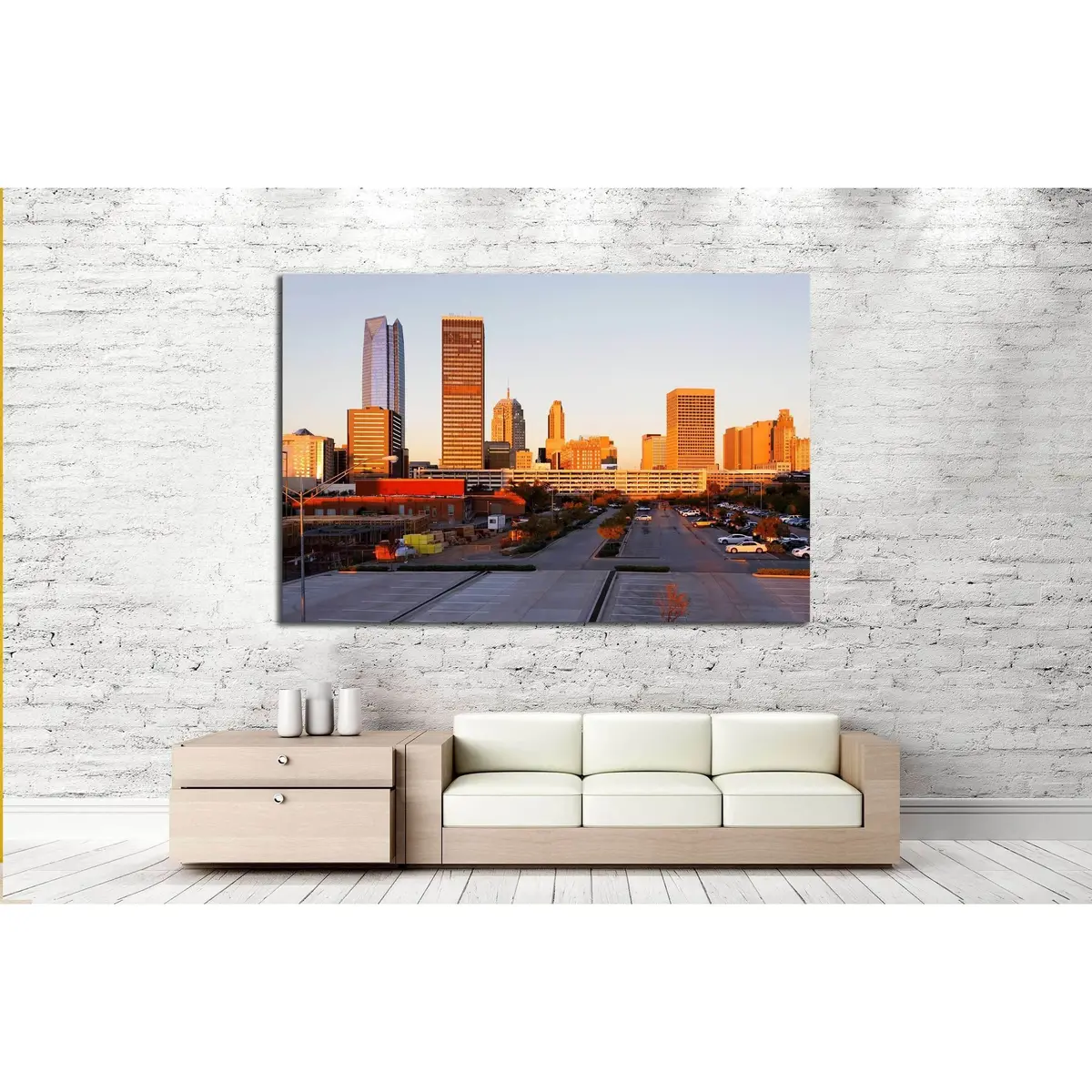 A View Of The Skyline Of Oklahoma City At Sunrise. №2636 Ready To Hang Canvas Print 3