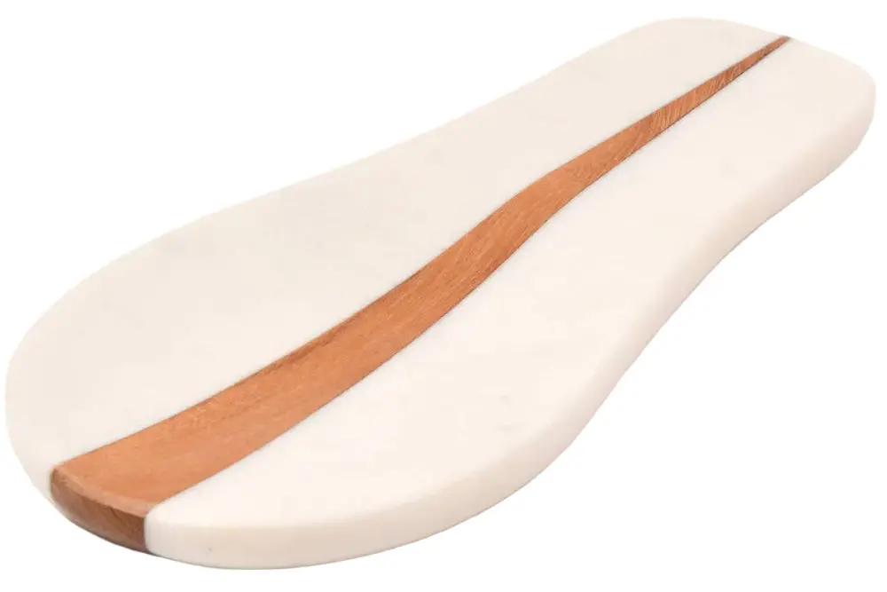 Verve White Marble & Wood Spoon Rest - 8.75" X 4.25" 1