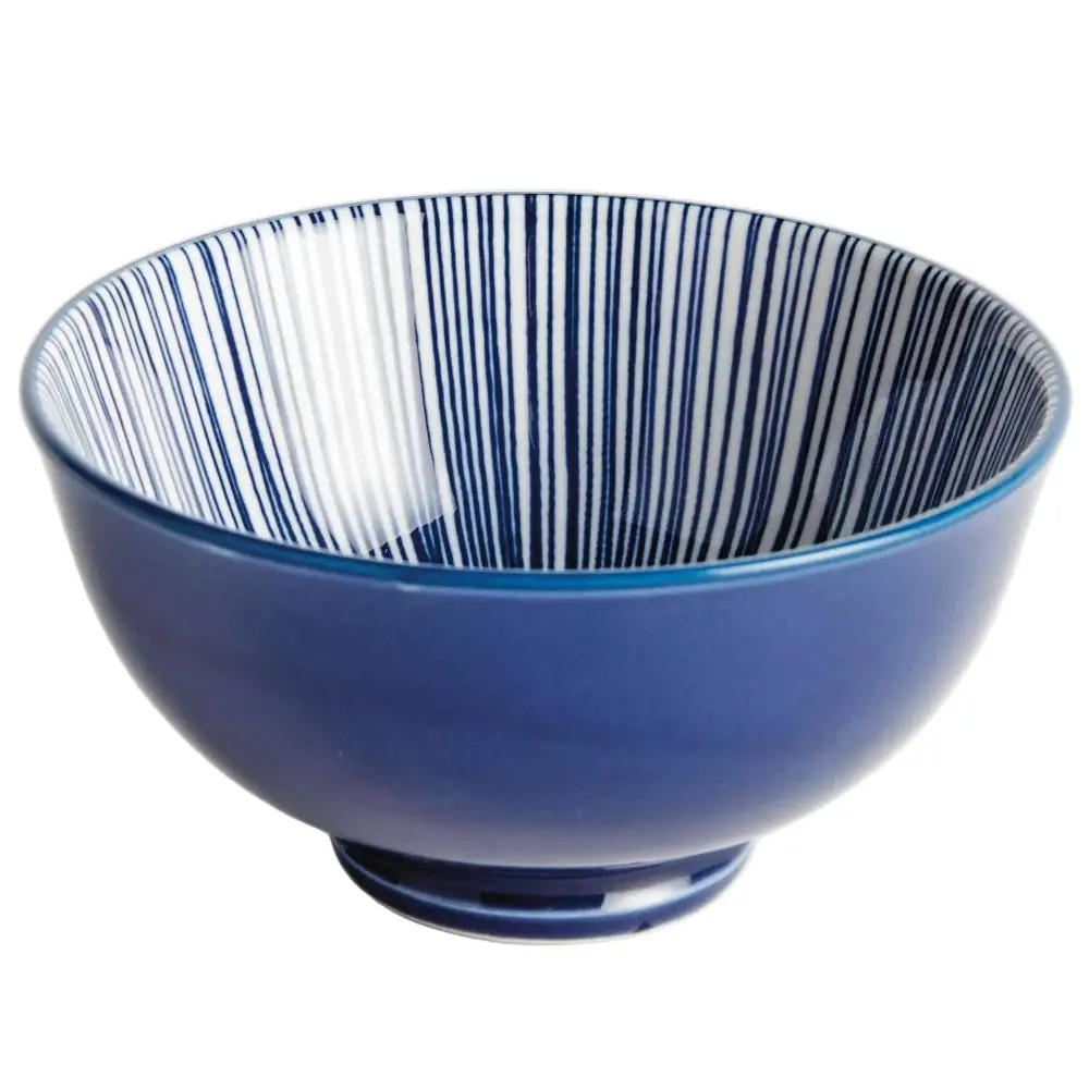 Napa Stria Blue & White Striped Stoneware Bowl - 4.75" 1