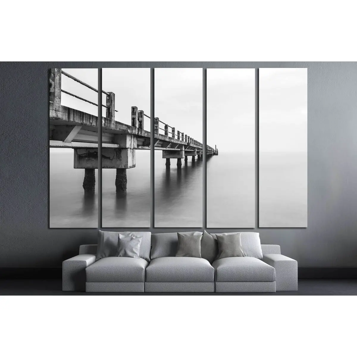 Deserted Jetty Long Exposure Monochrome Canvas Art Print #3173 - Image 3
