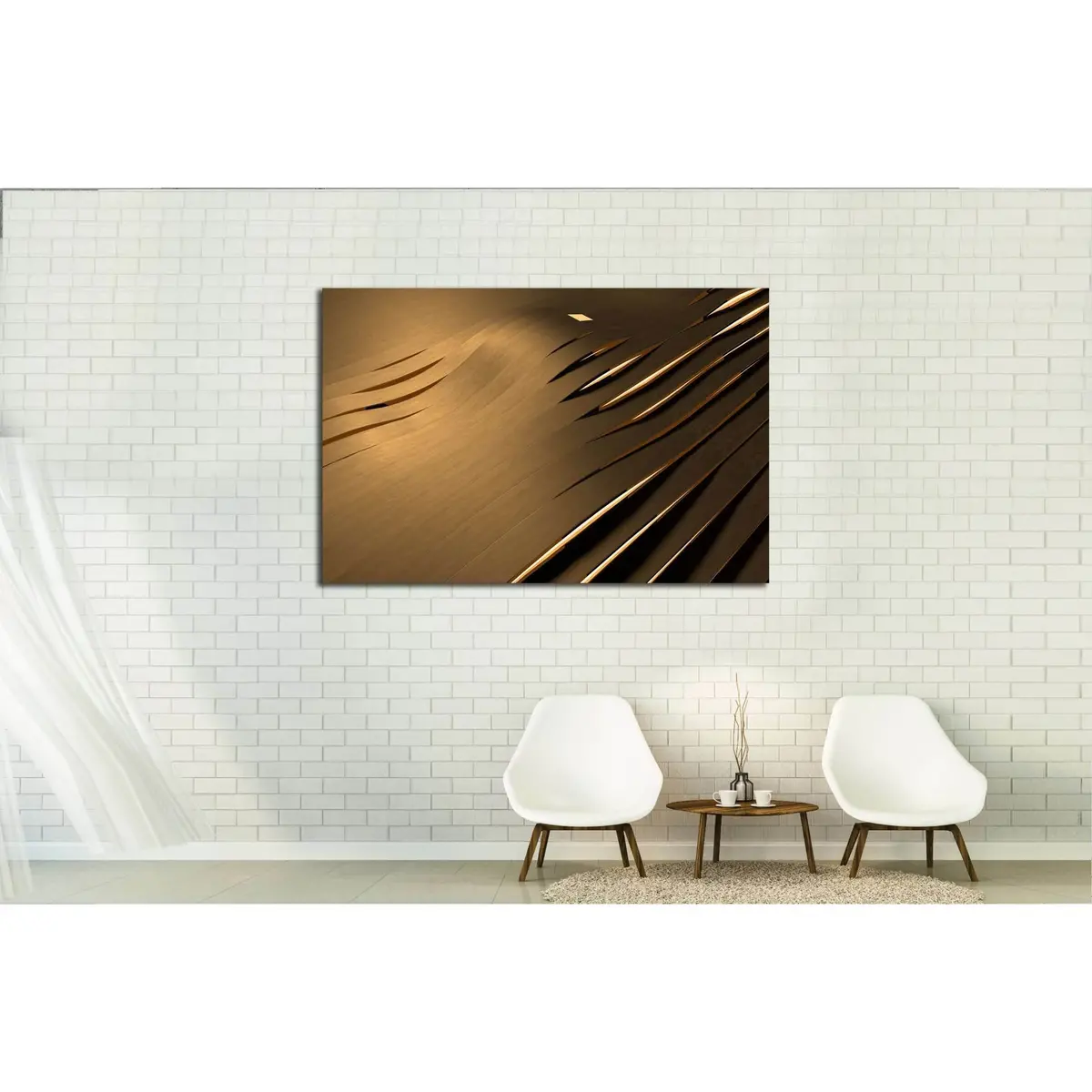 Abstract 3D Background With Golden Wavy Stripes №2885 Ready To Hang Canvas Print 3