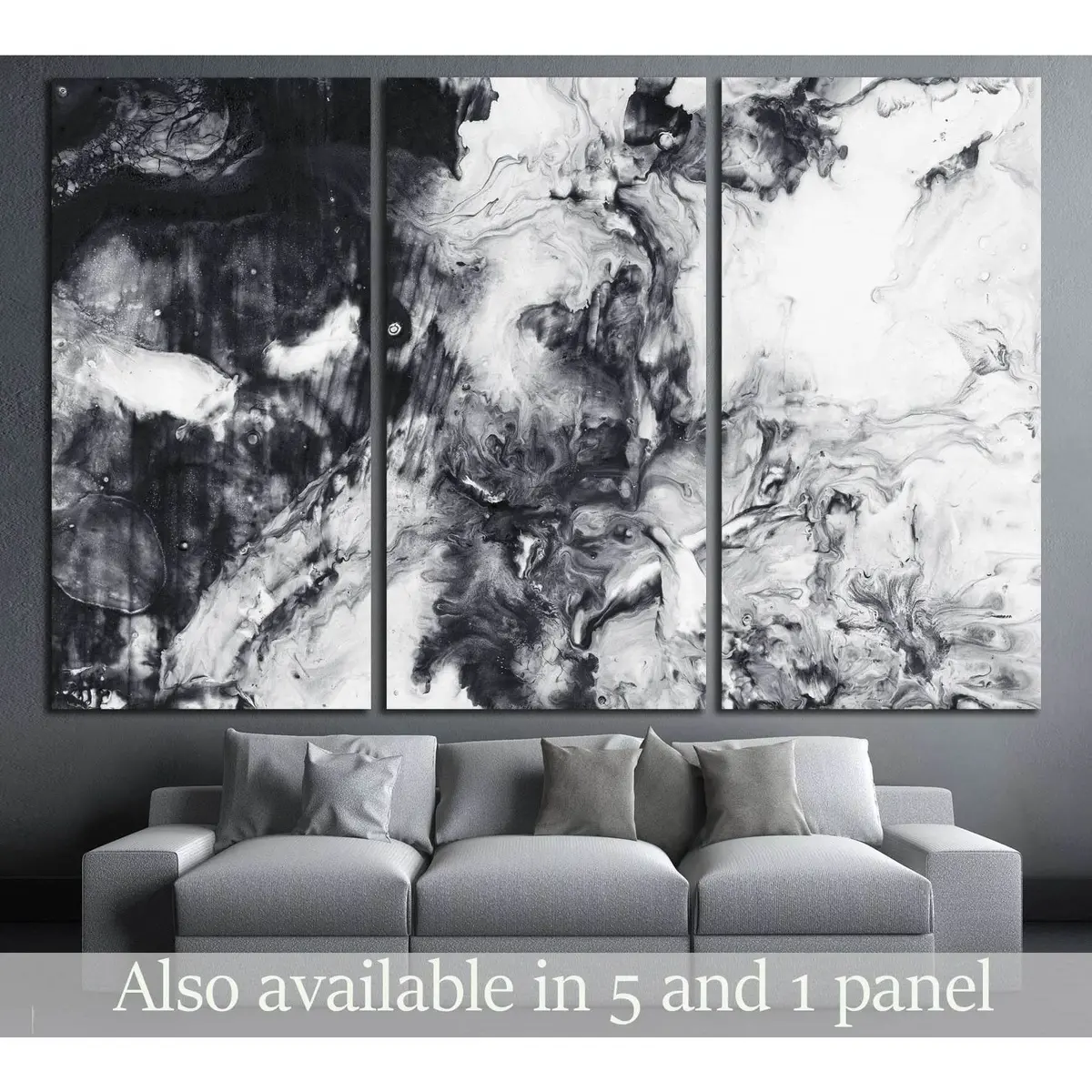 Abstract Hand Painted Black And White Background, Acrylic Painting On Canvas, Wallpaper, Texture №2565 Ready To Hang Canvas Print 5
