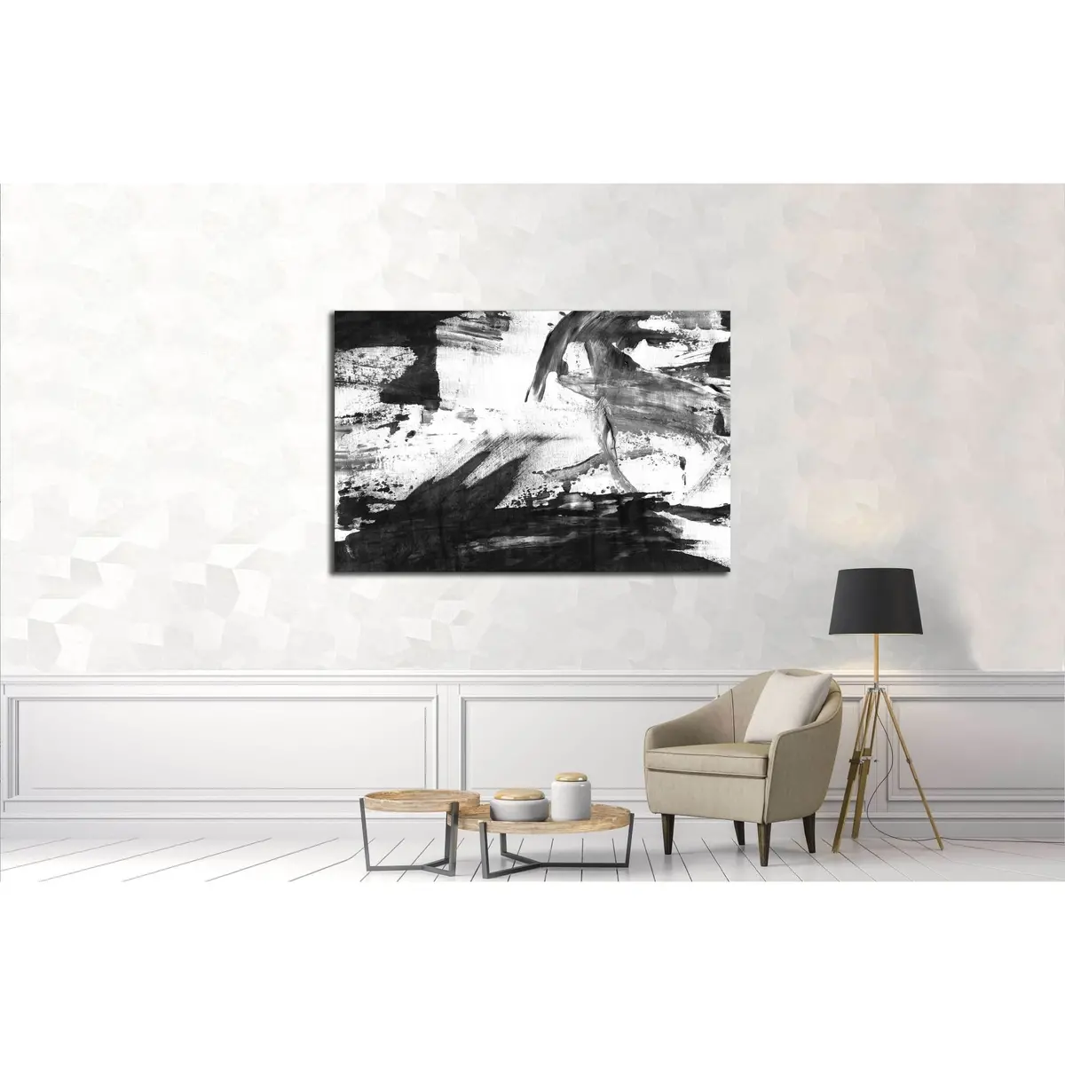 Abstract Ink Background. Marble Style. Black And White Paint Stroke Texture №3016 Ready To Hang Canvas Print 3