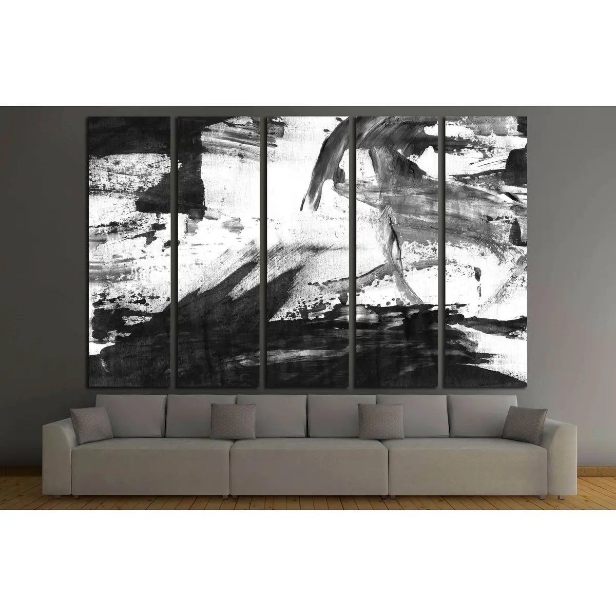 Black and White Abstract Ink Canvas Art – Marble-Inspired Paint Stroke Texture, Ready-to-Hang Wall Decor - Image 3