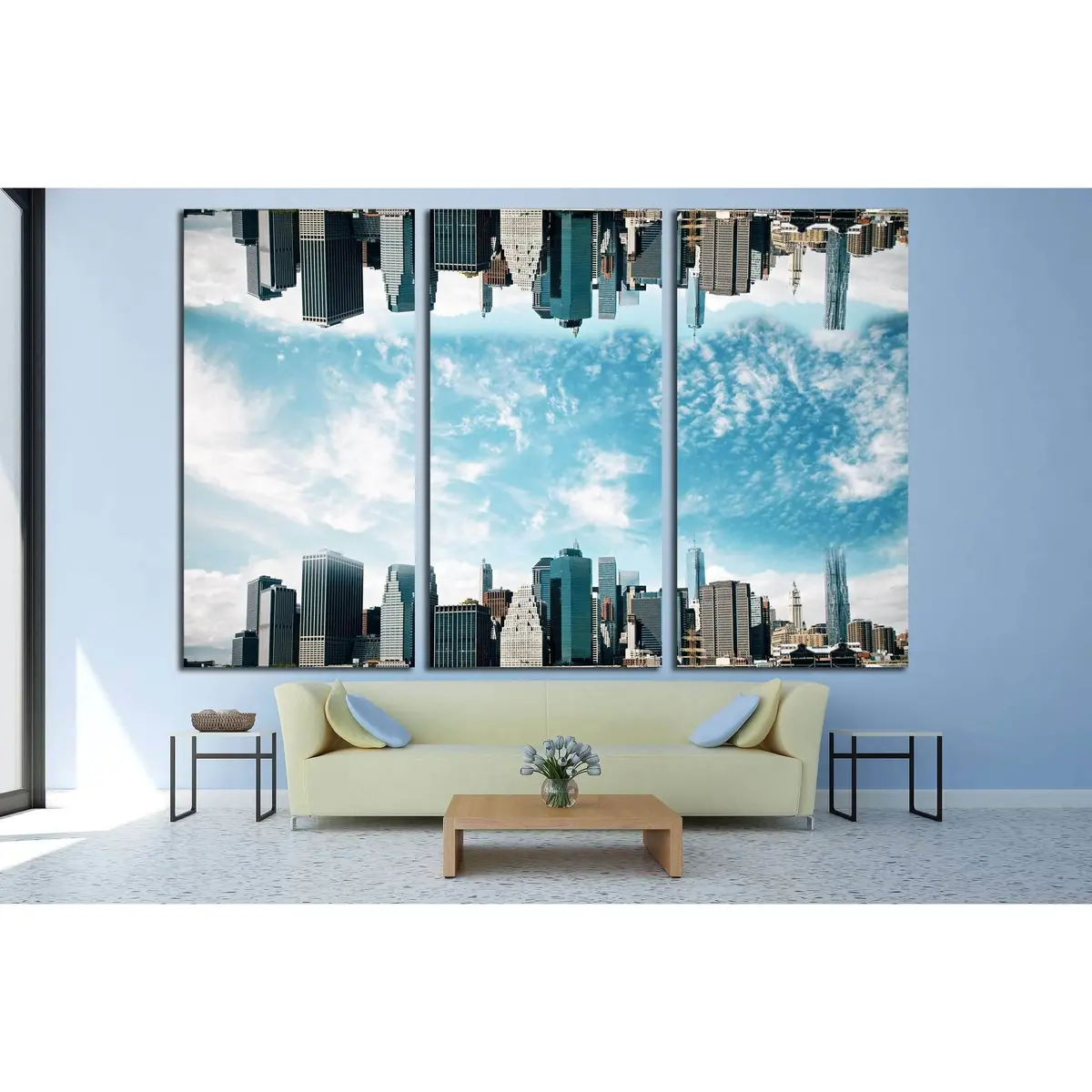 Abstract Upside Down Cityscape On Sky Background. Wallpaperbackdrop With Copy Space №2970 Ready To Hang Canvas Print 5