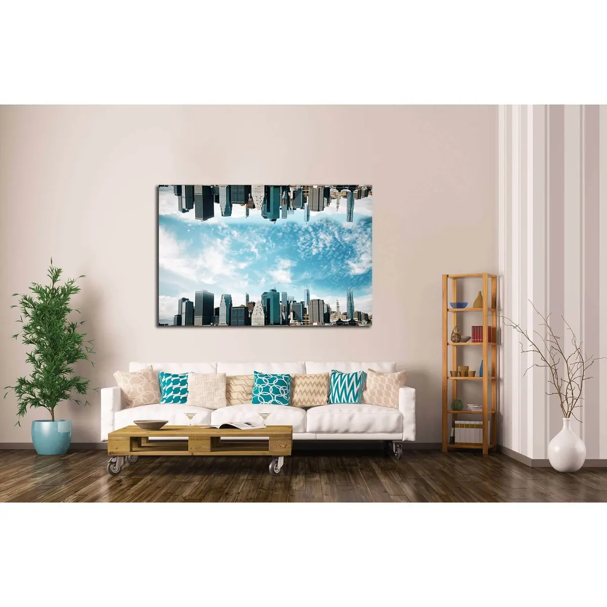 Abstract Upside Down Cityscape On Sky Background. Wallpaperbackdrop With Copy Space №2970 Ready To Hang Canvas Print 3