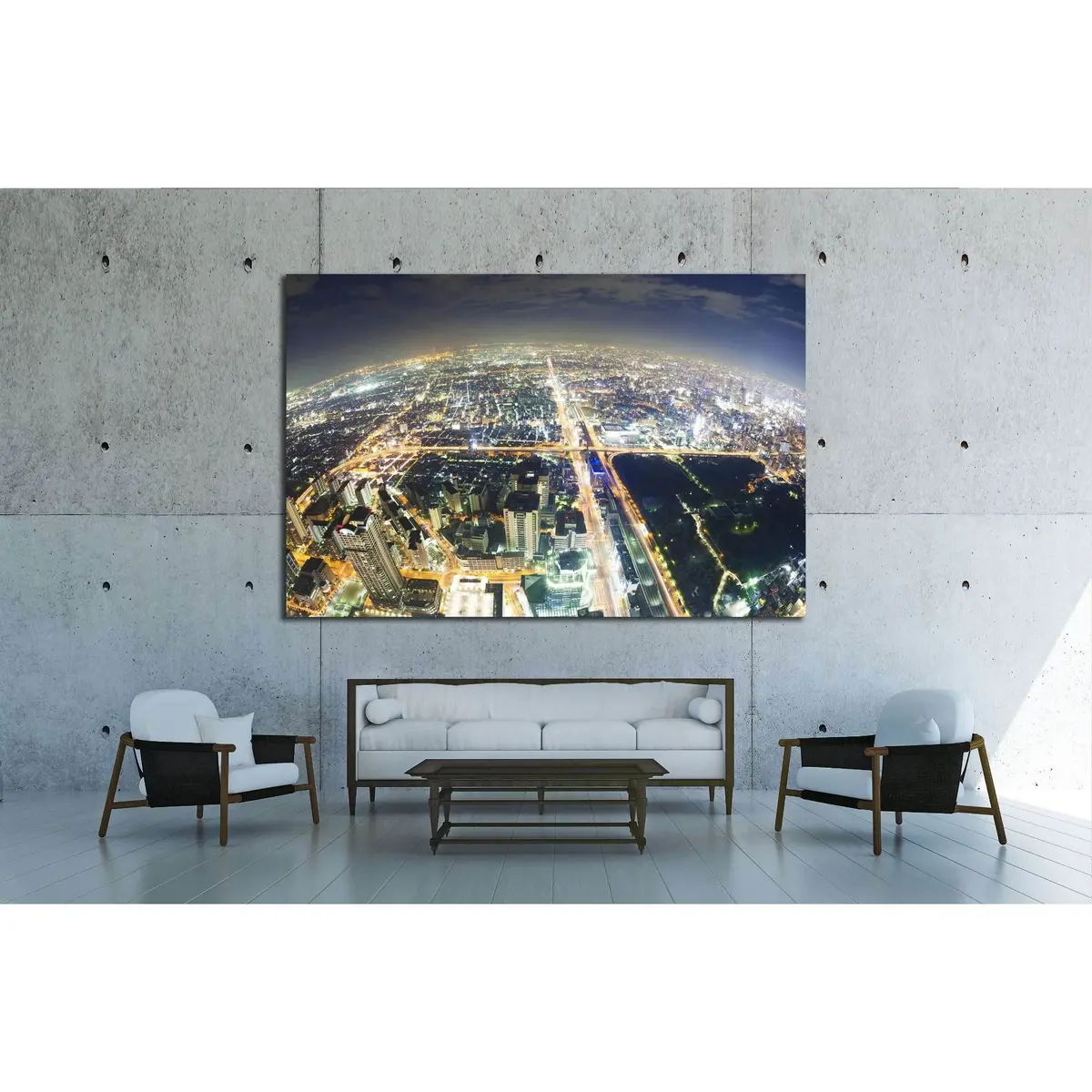 Aerial Fisheye View Of Buildings In Osaka In Japan At Night №2658 Ready To Hang Canvas Print 3