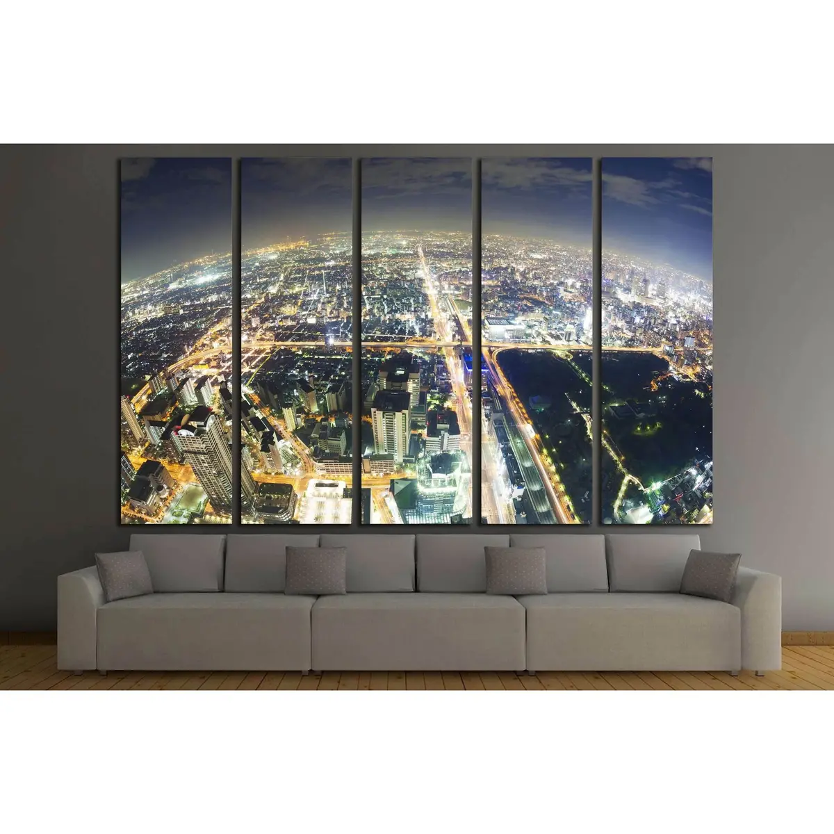 Osaka Night Skyline Aerial Fisheye Canvas Art Print №2658 - Image 3