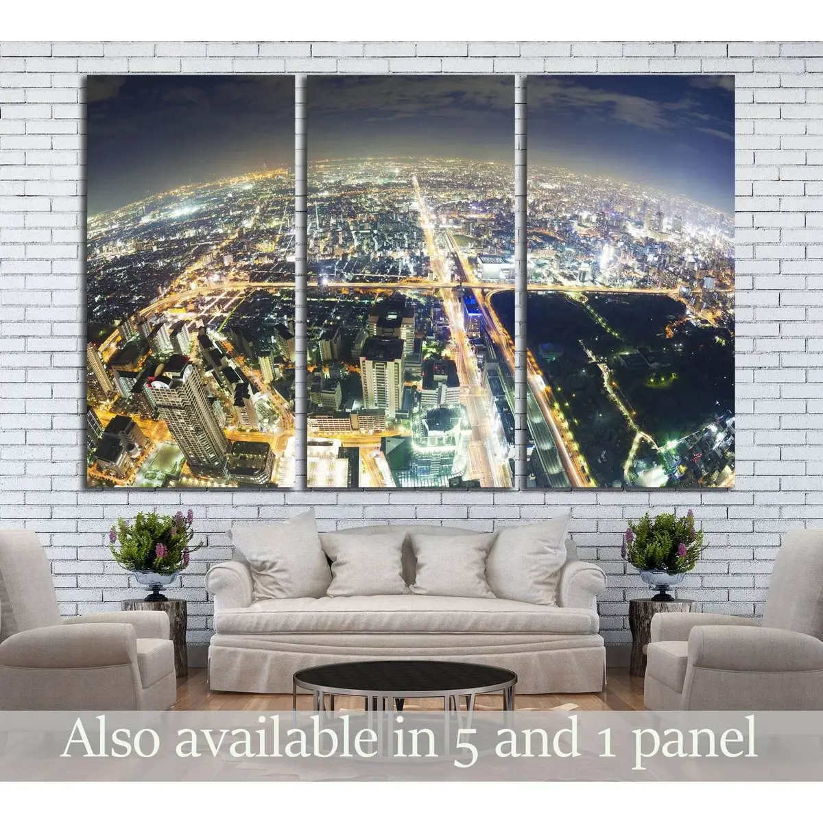 Aerial Fisheye View Of Buildings In Osaka In Japan At Night №2658 Ready To Hang Canvas Print 5