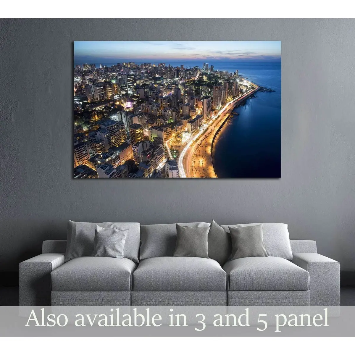Aerial Night Shot Of Beirut Lebanon , City Of Beirut, Beirut City Scape №2960 Ready To Hang Canvas Print 1