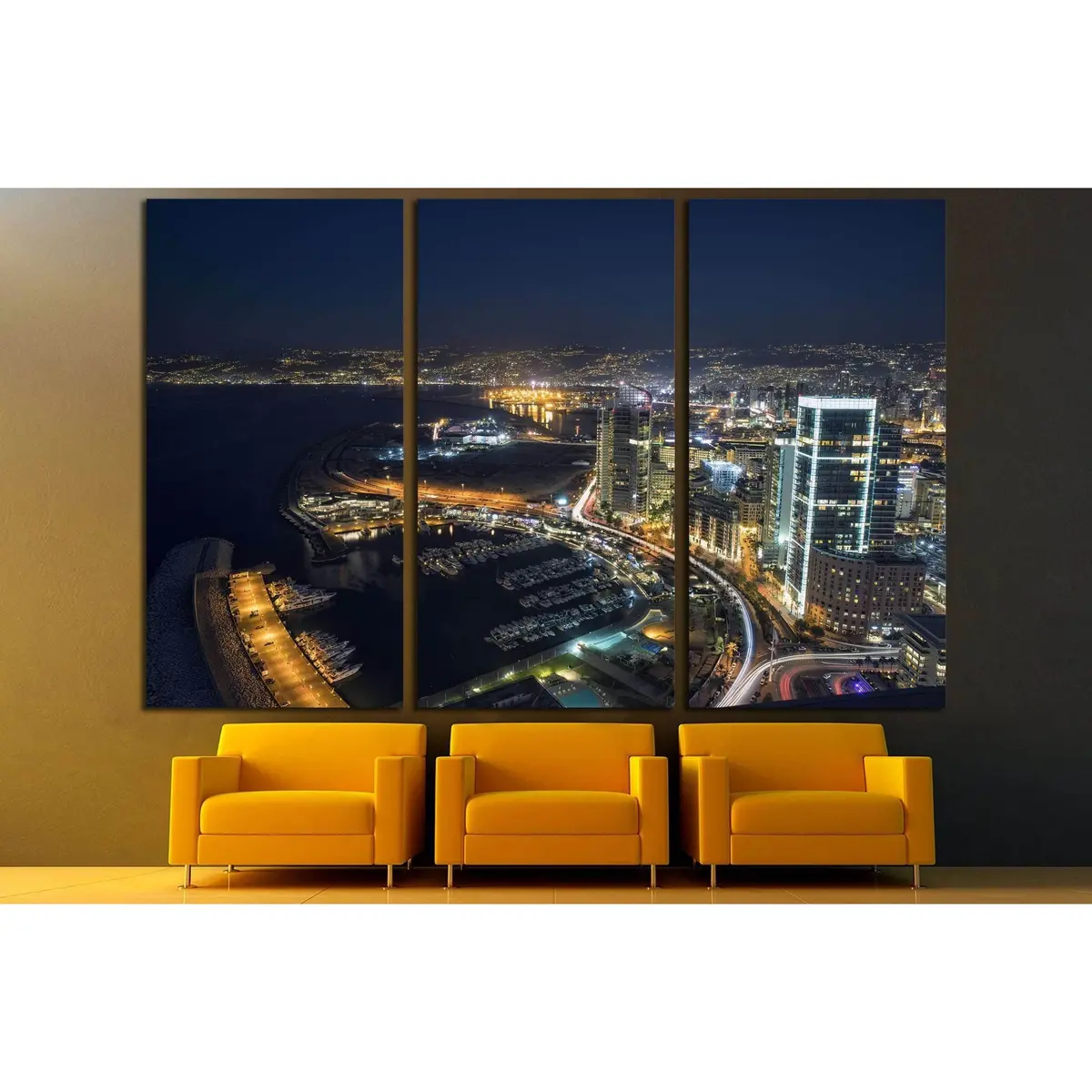 Aerial Night Shot Of Beirut Lebanon , City Of Beirut, Beirut City Scape №2961 Ready To Hang Canvas Print 5
