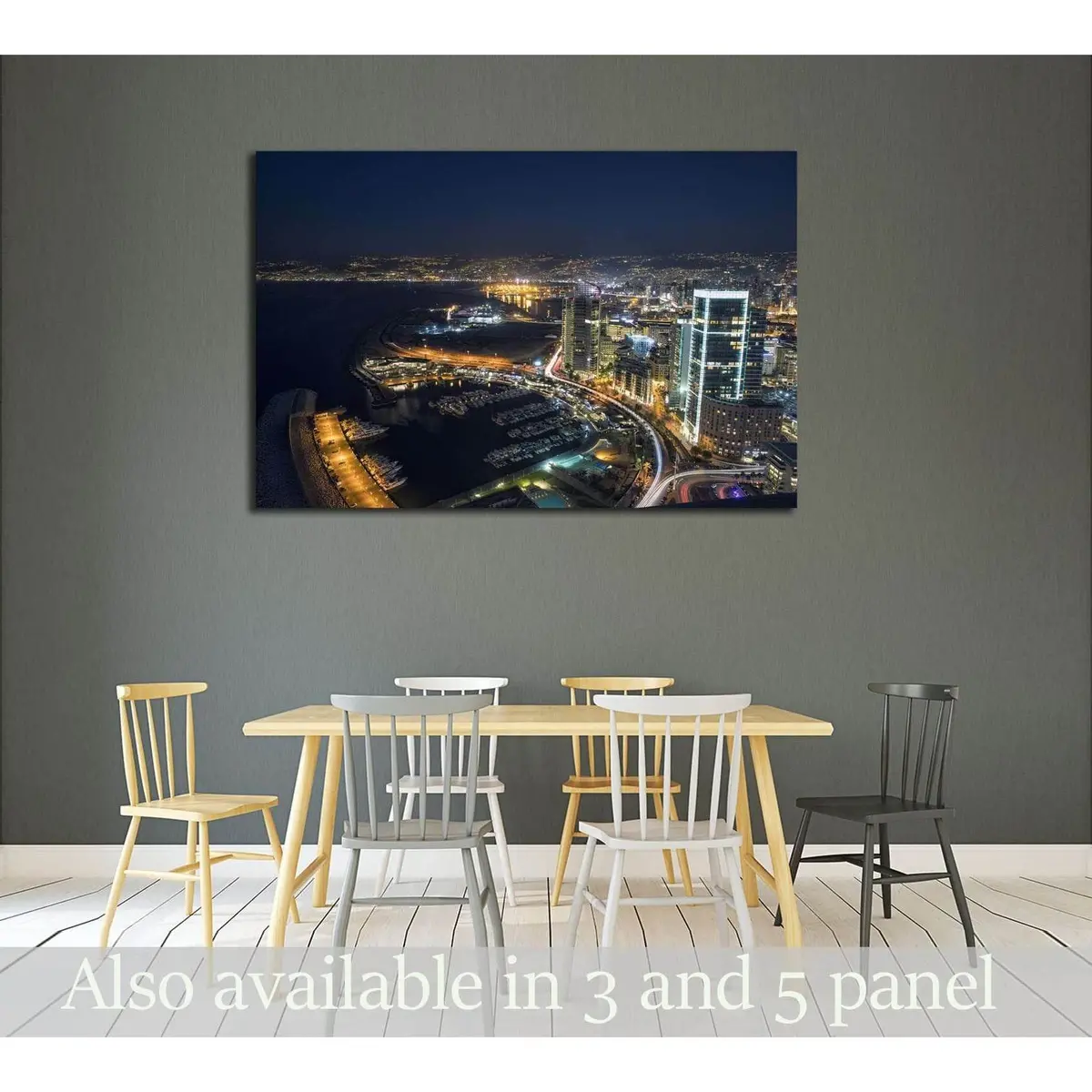 Aerial Night Shot Of Beirut Lebanon , City Of Beirut, Beirut City Scape №2961 Ready To Hang Canvas Print 1