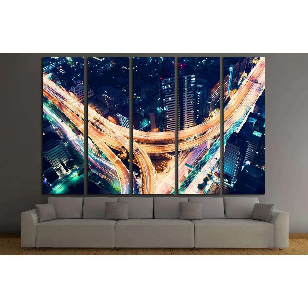 Shinjuku Highway Intersection at Night – Aerial Tokyo Canvas Wall Art #2181 - Image 3