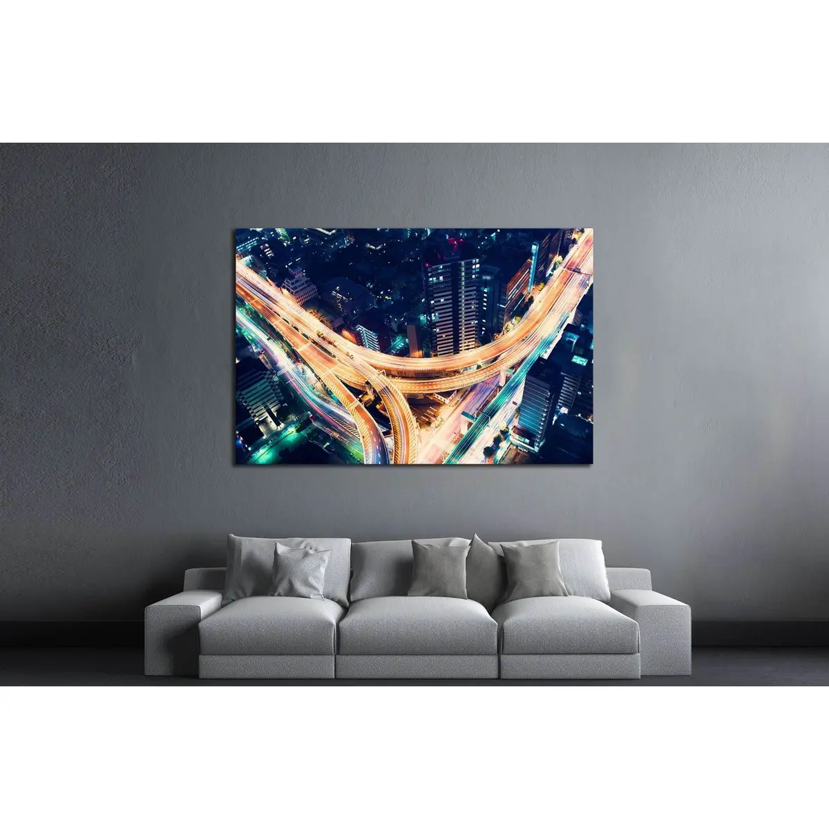 Aerial View Of A Massive Highway Intersection At Night In Shinjuku, Tokyo, Japan №2181 Ready To Hang Canvas Print 3