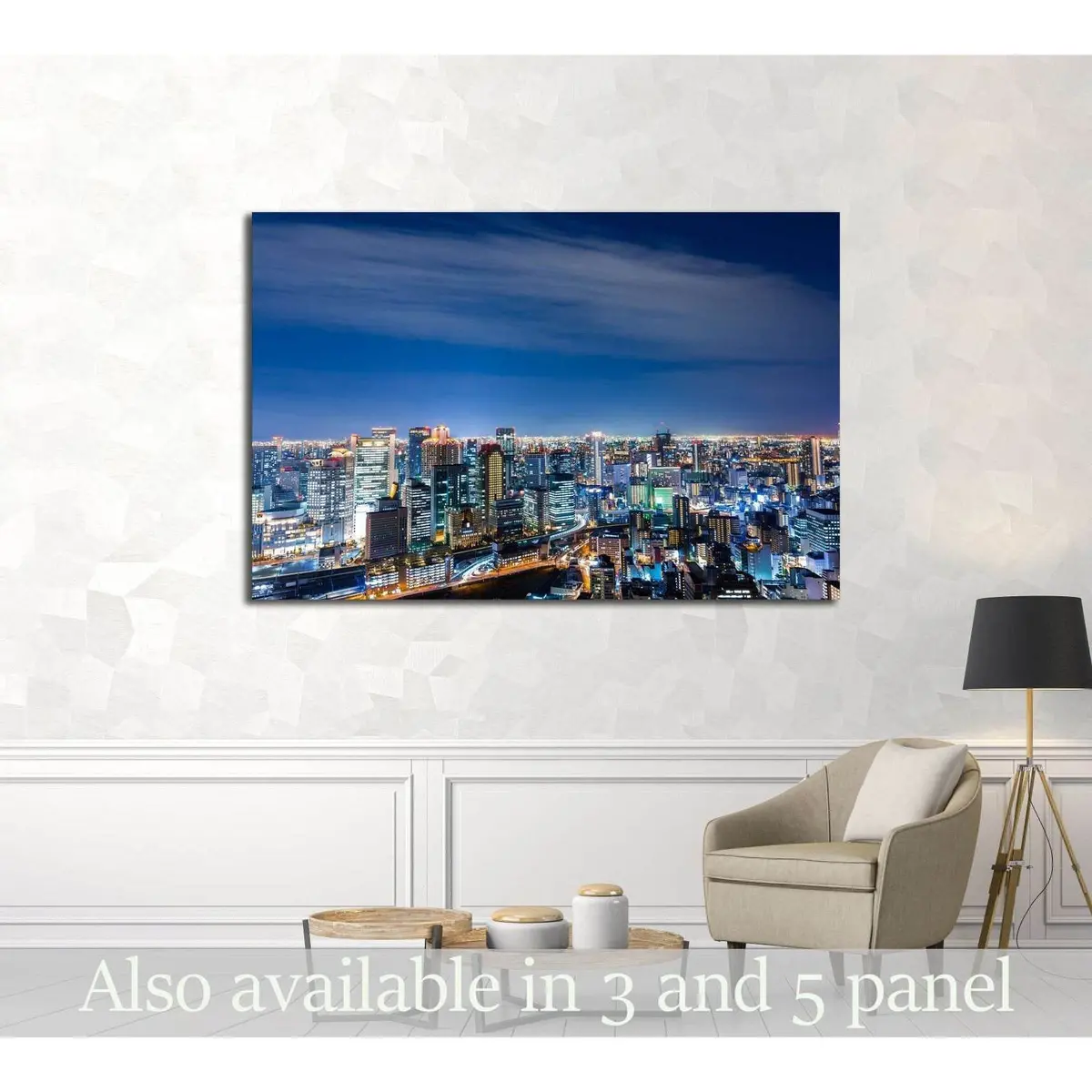 Aerial View Of Beautiful Osaka Night City Scape №2396 Ready To Hang Canvas Print 1