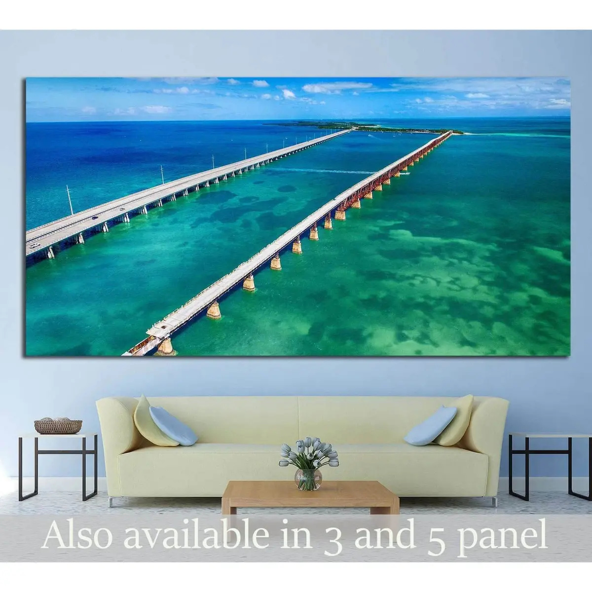 Aerial View Of Bridge Connecting Keys, Florida №1312 Ready To Hang Canvas Print 1