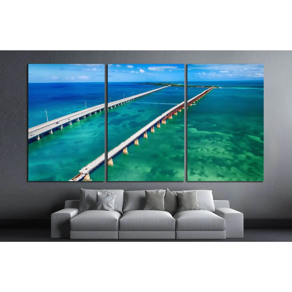 Aerial View Of Bridge Connecting Keys, Florida №1312 Ready To Hang Canvas Print 5
