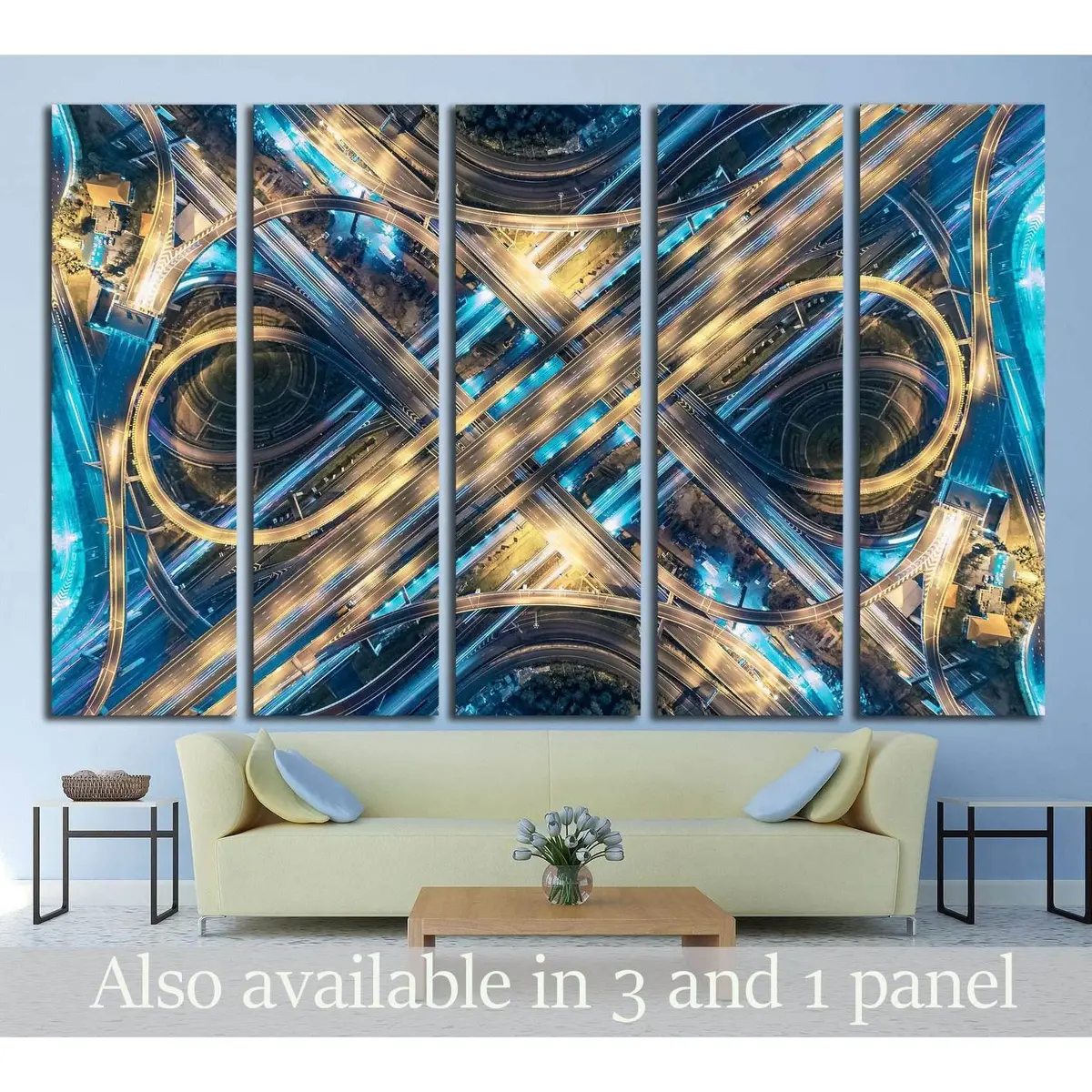 Thailand Night Cityscape: Aerial Traffic Intersection Canvas Wall Art
