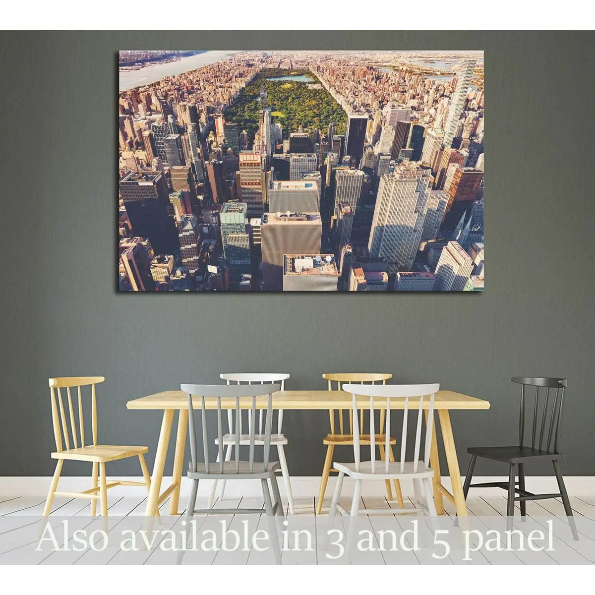 Aerial View Of Central Park And Times Square, New York City At Sunset №2216 Ready To Hang Canvas Print 1