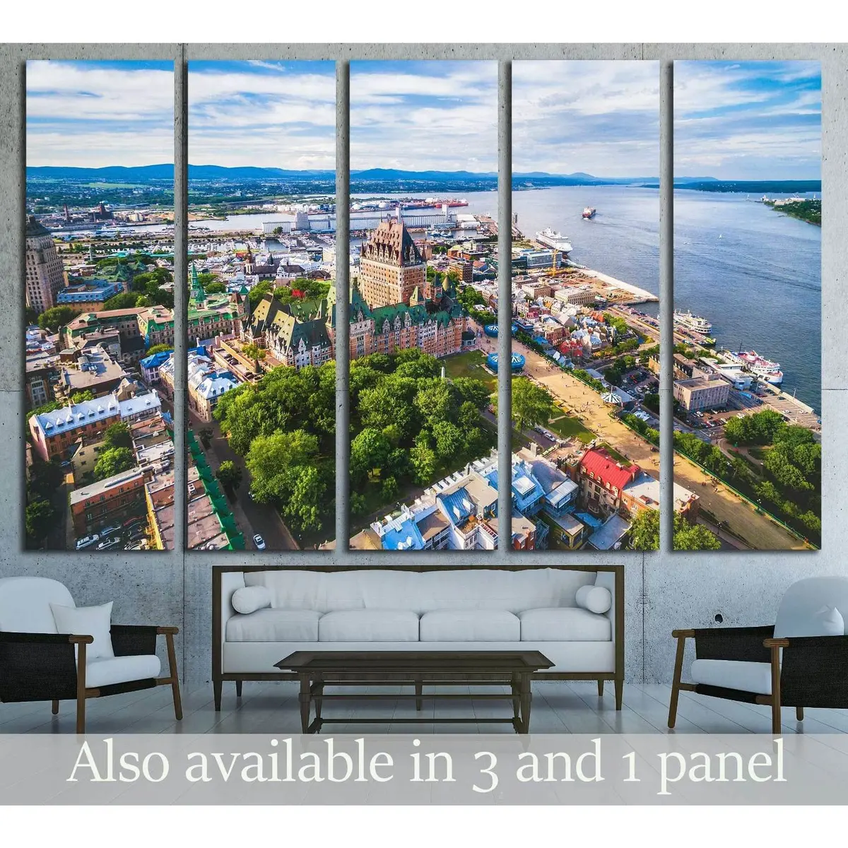 Aerial Quebec City Landscape Featuring Château Frontenac and the Historic Old Port — Ready-to-Hang Canvas Wall Art #2739