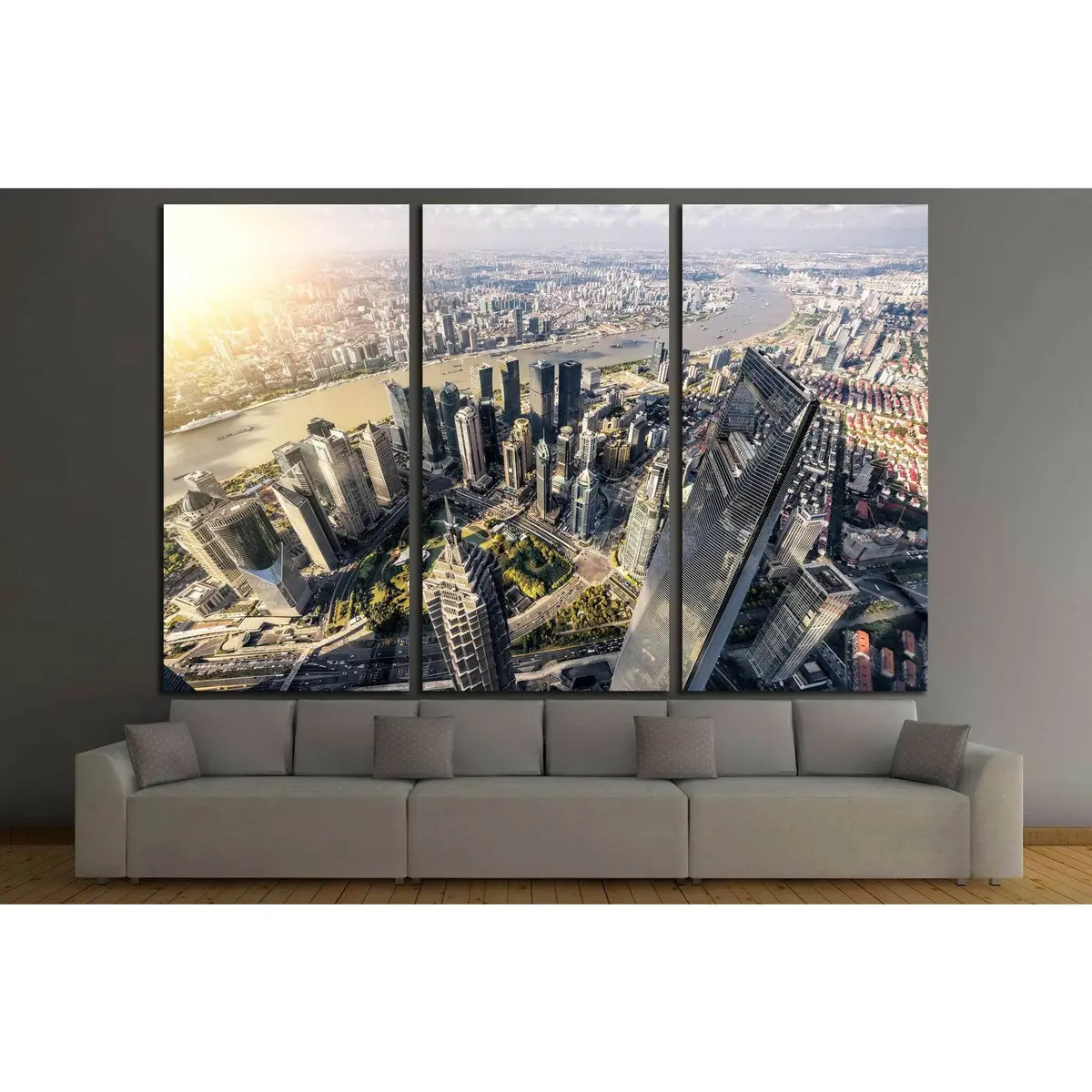 Premium Ready-to-Hang Canvas Art: Aerial Perspective of Shanghai’s Lujiazui Financial District #1548