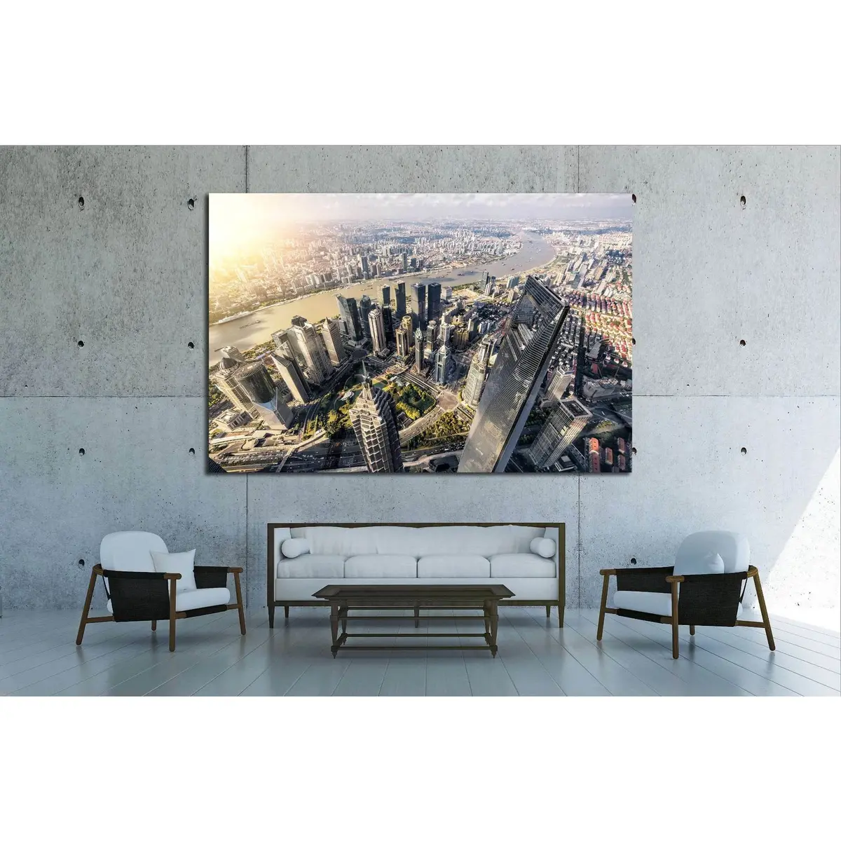 Aerial View Of Lujiazui Financial District In Shanghai,China №1548 Ready To Hang Canvas Print 2