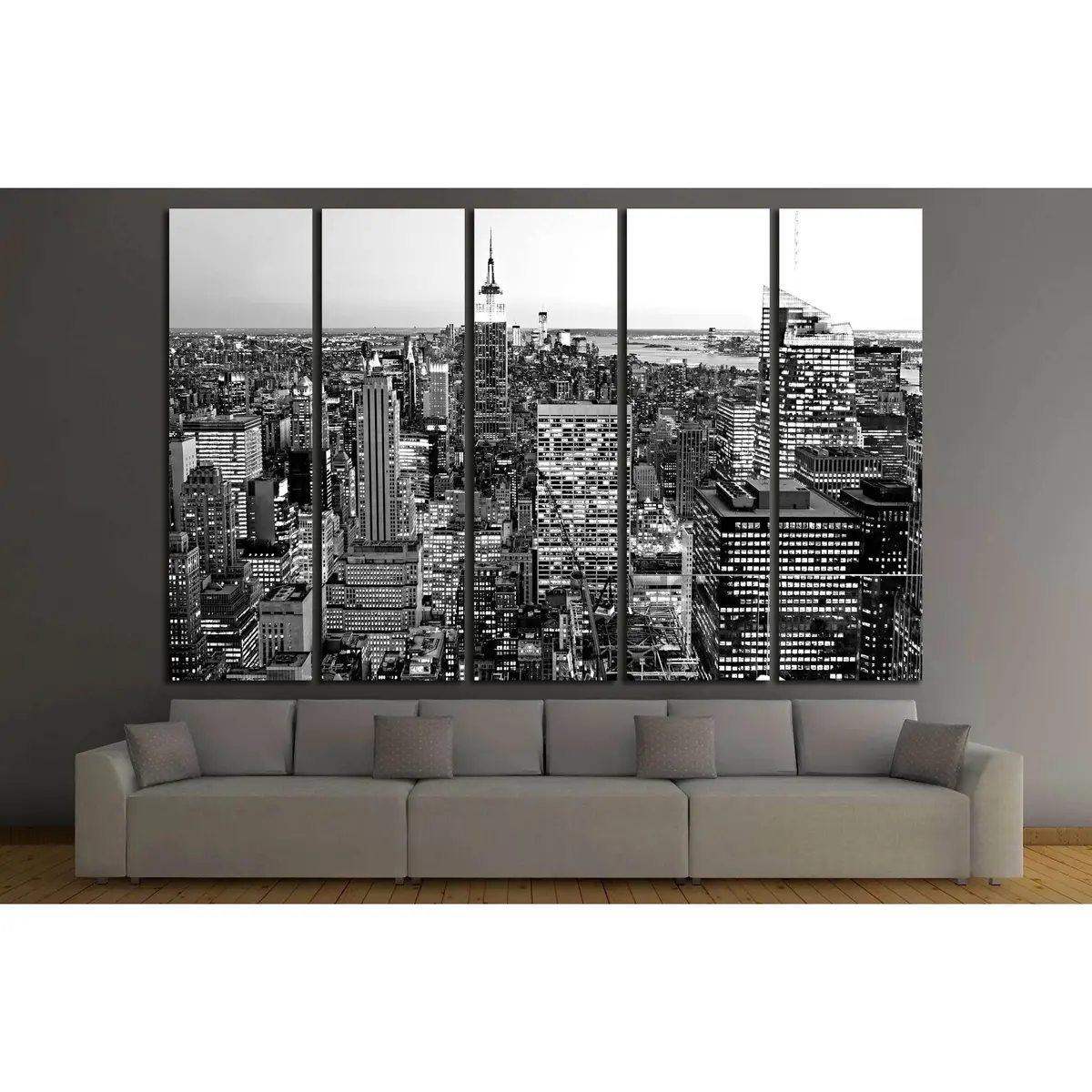 Stunning aerial perspective of Manhattan’s iconic skyline, professionally printed on premium canvas with built-in hanging hardware for immediate display. - Image 3