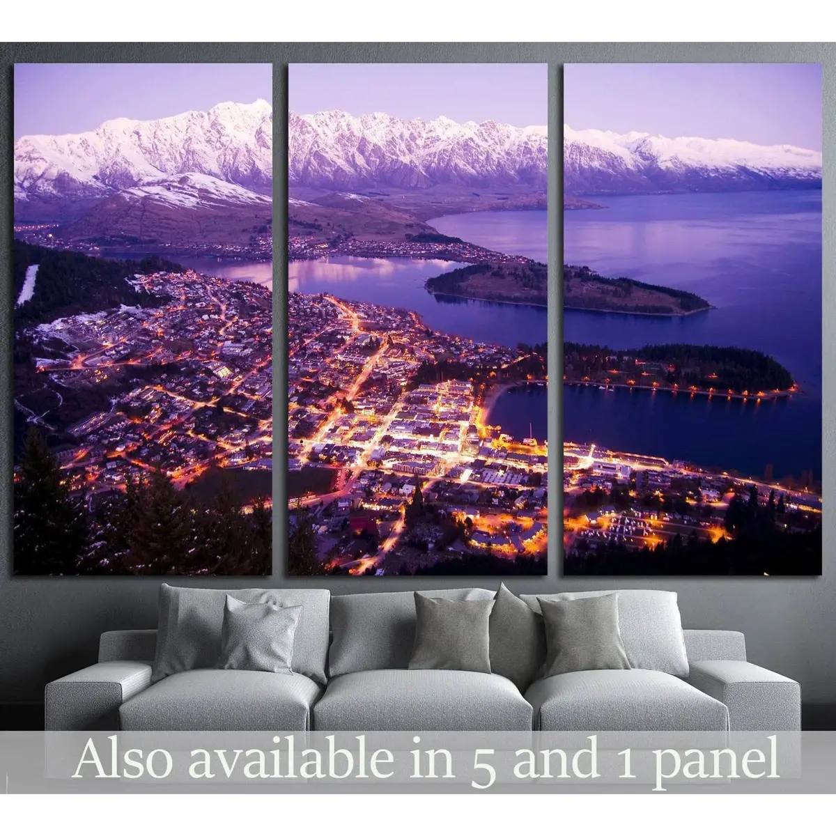 Aerial View Of Queenstown With City Lights, New Zealand №2269 Ready To Hang Canvas Print 5