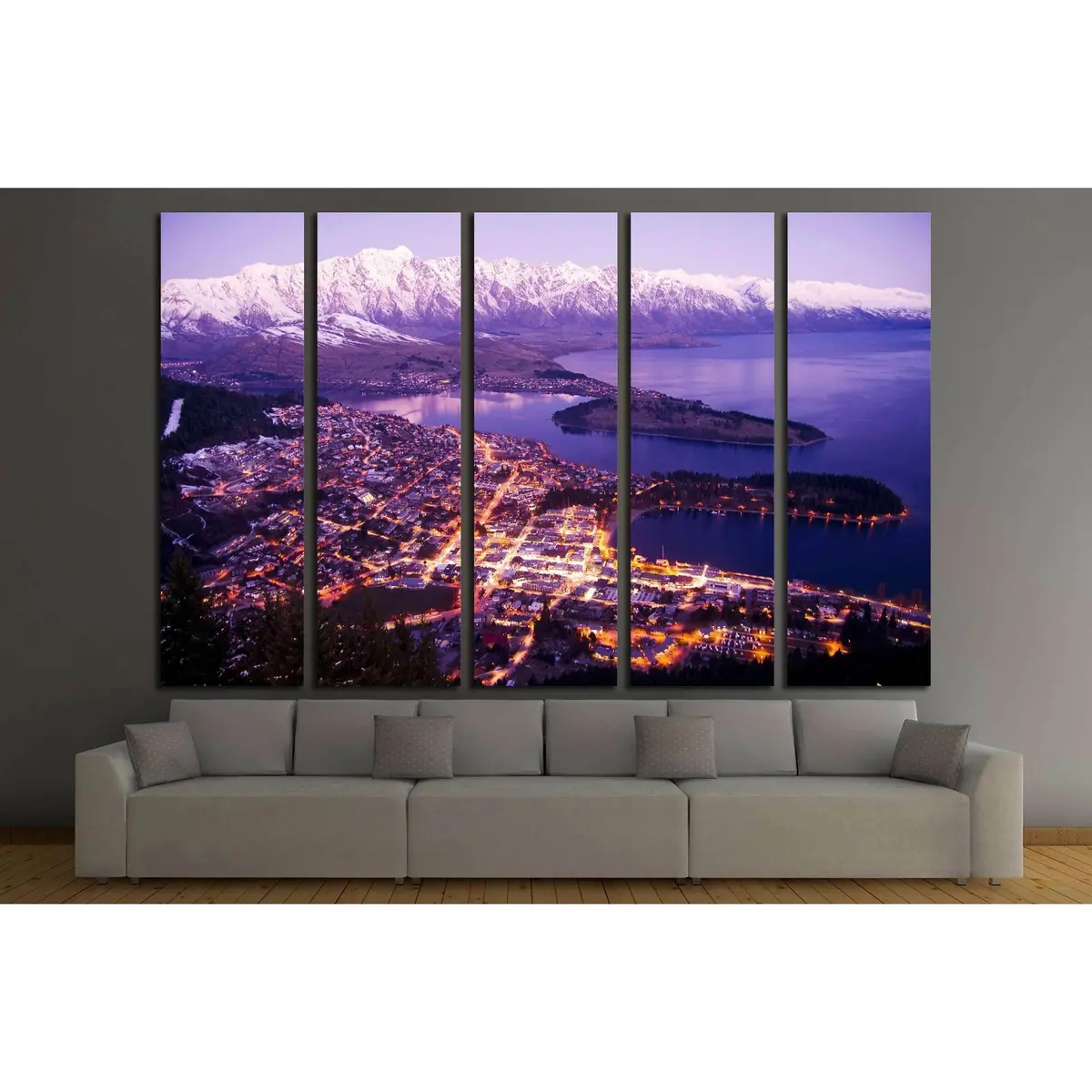 Queenstown, New Zealand Aerial Night Scene – City Lights Canvas Wall Art (Ready to Hang, #2269) - Image 3