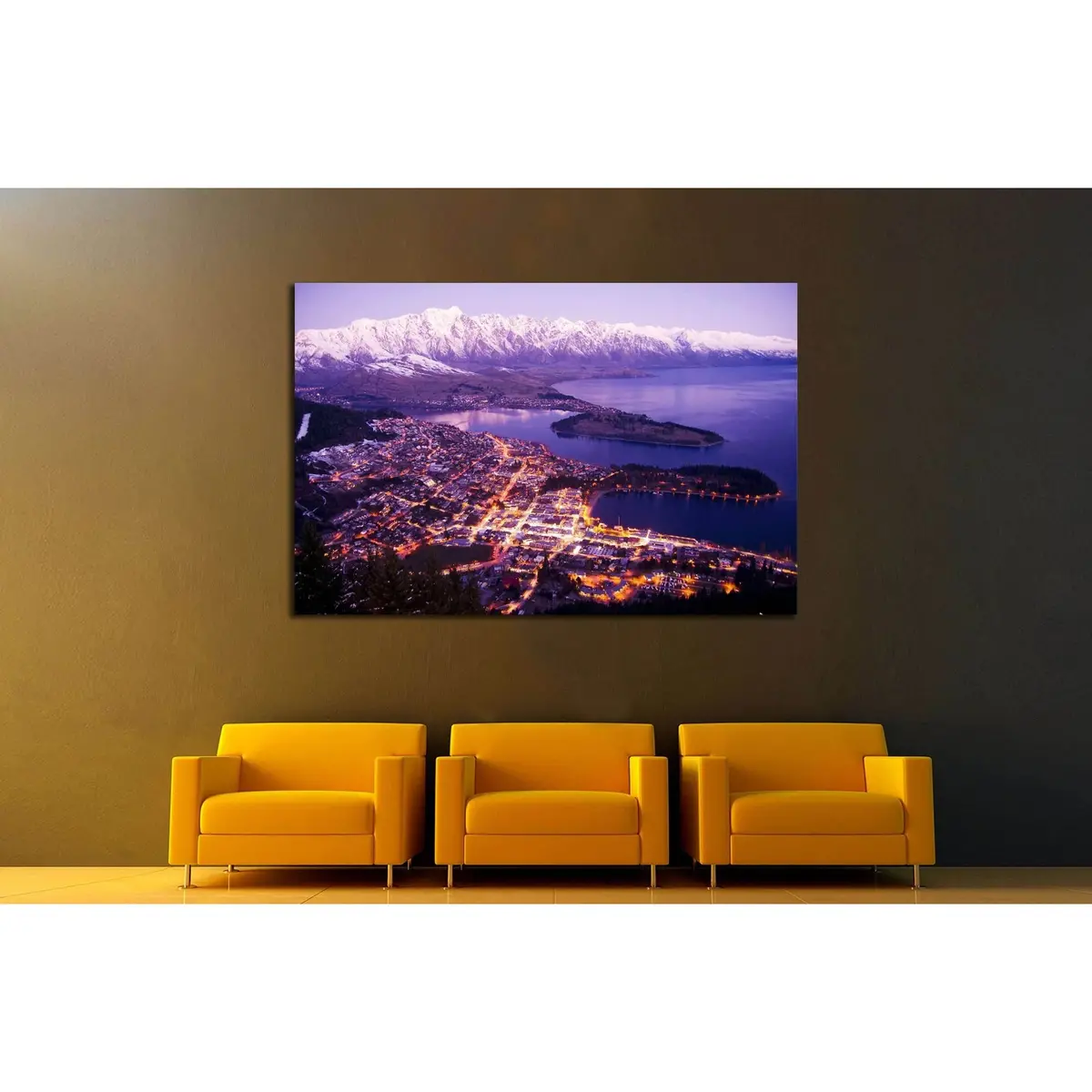 Aerial View Of Queenstown With City Lights, New Zealand №2269 Ready To Hang Canvas Print 3