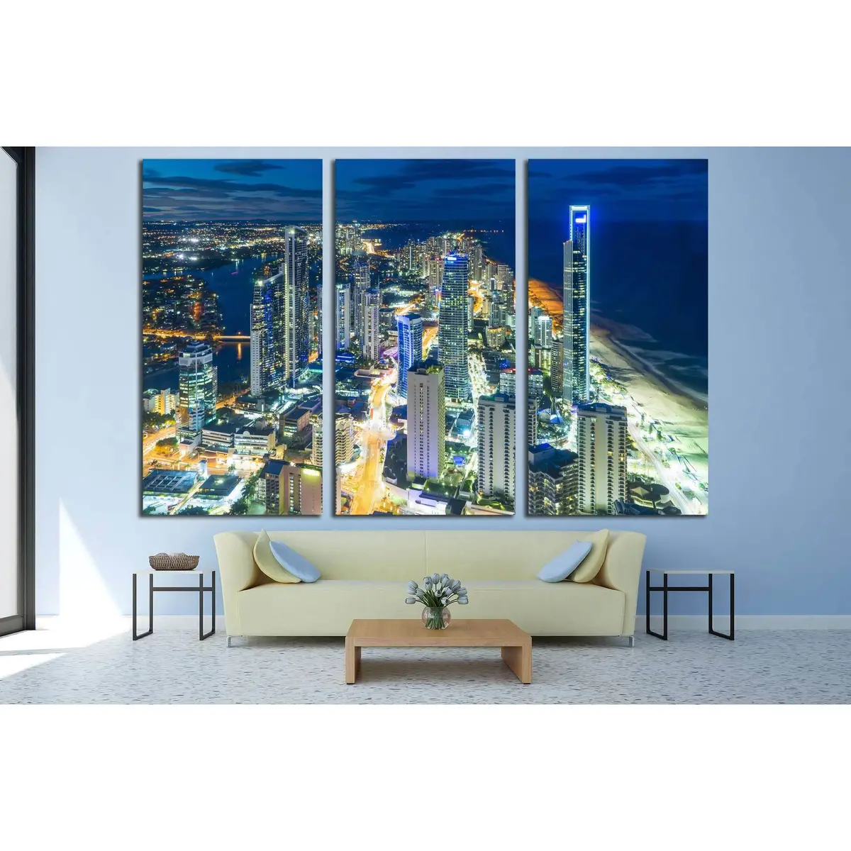 Aerial View Of Skyline With Light Trail At Gold Coast, Australia At Night №2971 Ready To Hang Canvas Print 5