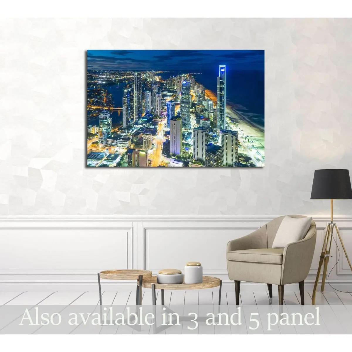 Aerial View Of Skyline With Light Trail At Gold Coast, Australia At Night №2971 Ready To Hang Canvas Print 1