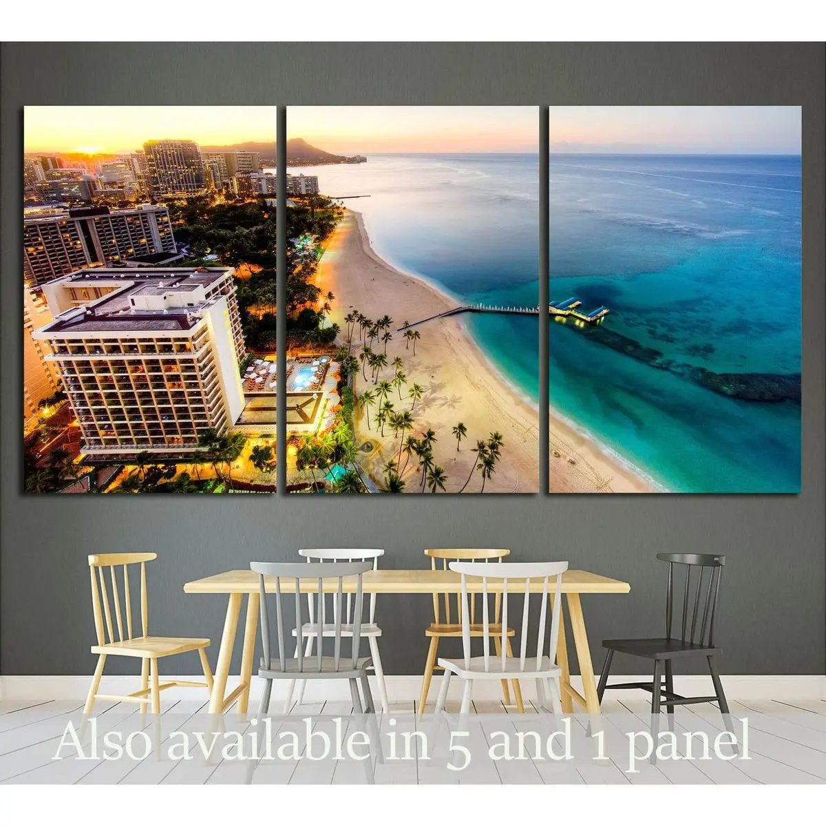 Aerial View Of Sunrise At Waikiki Beach №1717 Ready To Hang Canvas Print 5