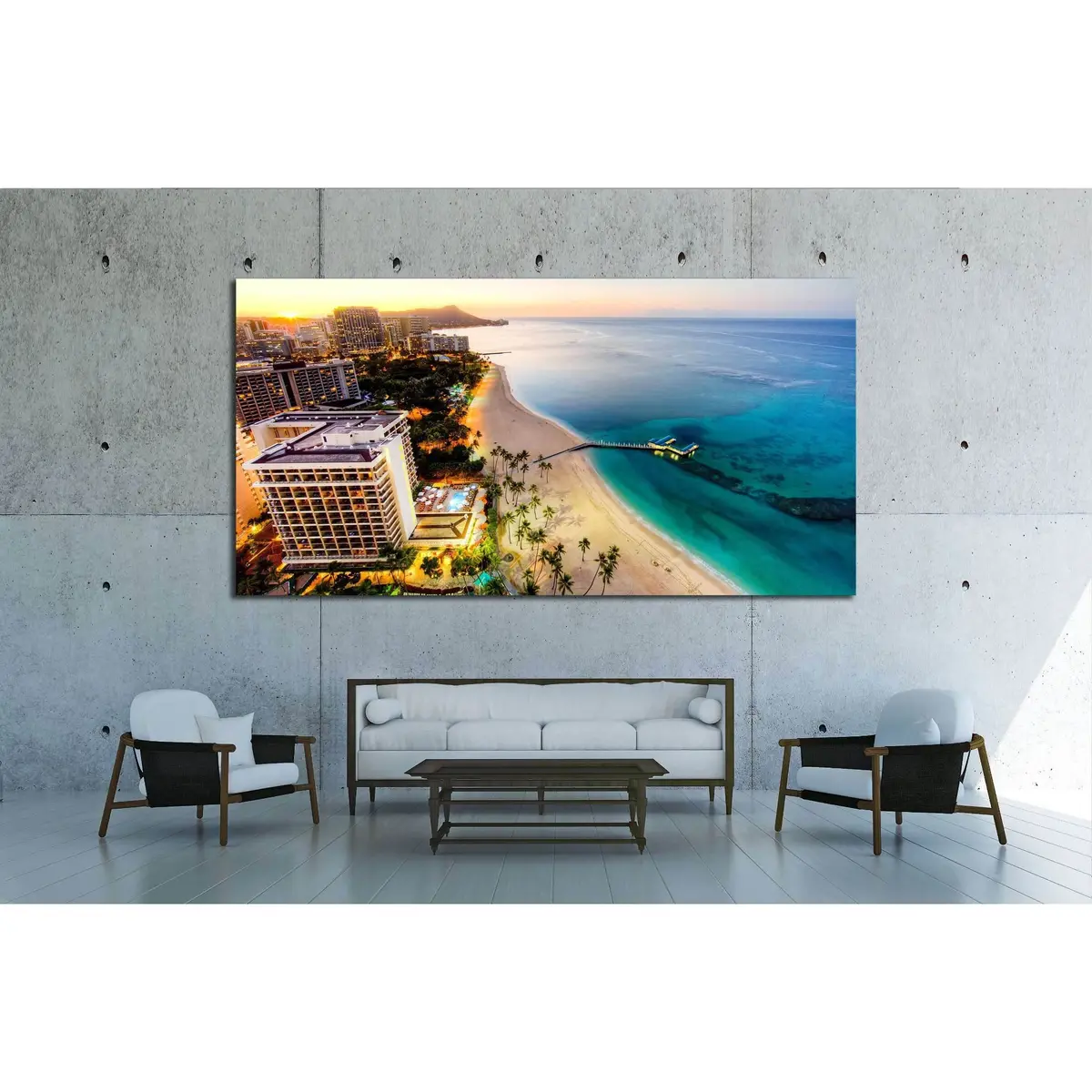 Aerial View Of Sunrise At Waikiki Beach №1717 Ready To Hang Canvas Print 3