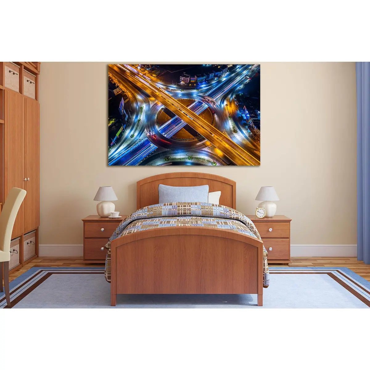 Aerial View Of The Highway At Night №Sl368 Ready To Hang Canvas Print 1