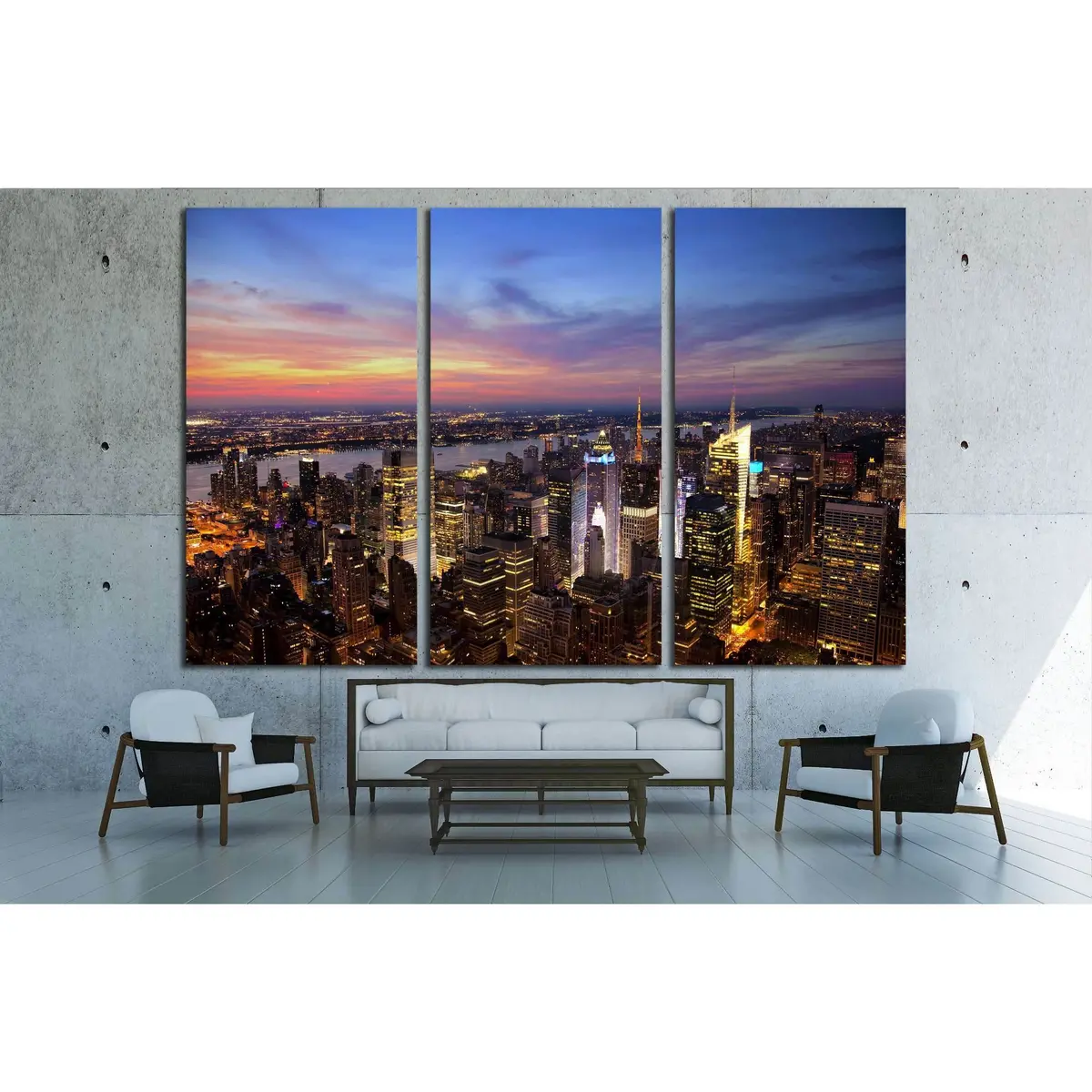 Aerial View Of The New York City Skyline At Sunset №2651 Ready To Hang Canvas Print 5