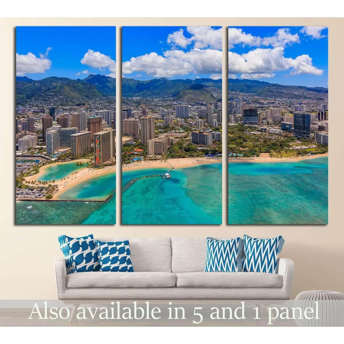 Aerial View Of Waikiki Beach In Honolulu Hawaii From A Helicopter №1754 Ready To Hang Canvas Print 5