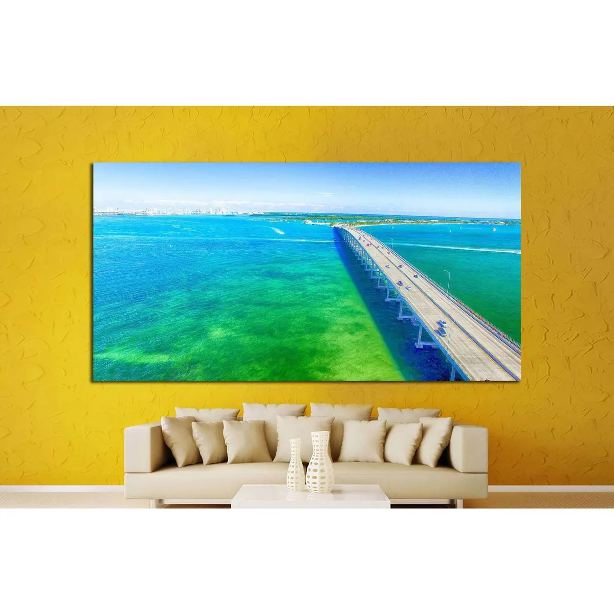 Aerial View On A Sunny Day In Miami №1314 Ready To Hang Canvas Print 2