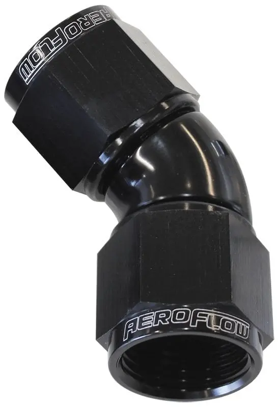 45-Degree Full-Flow Female Coupler — -8An Black Anodized Fitting 1