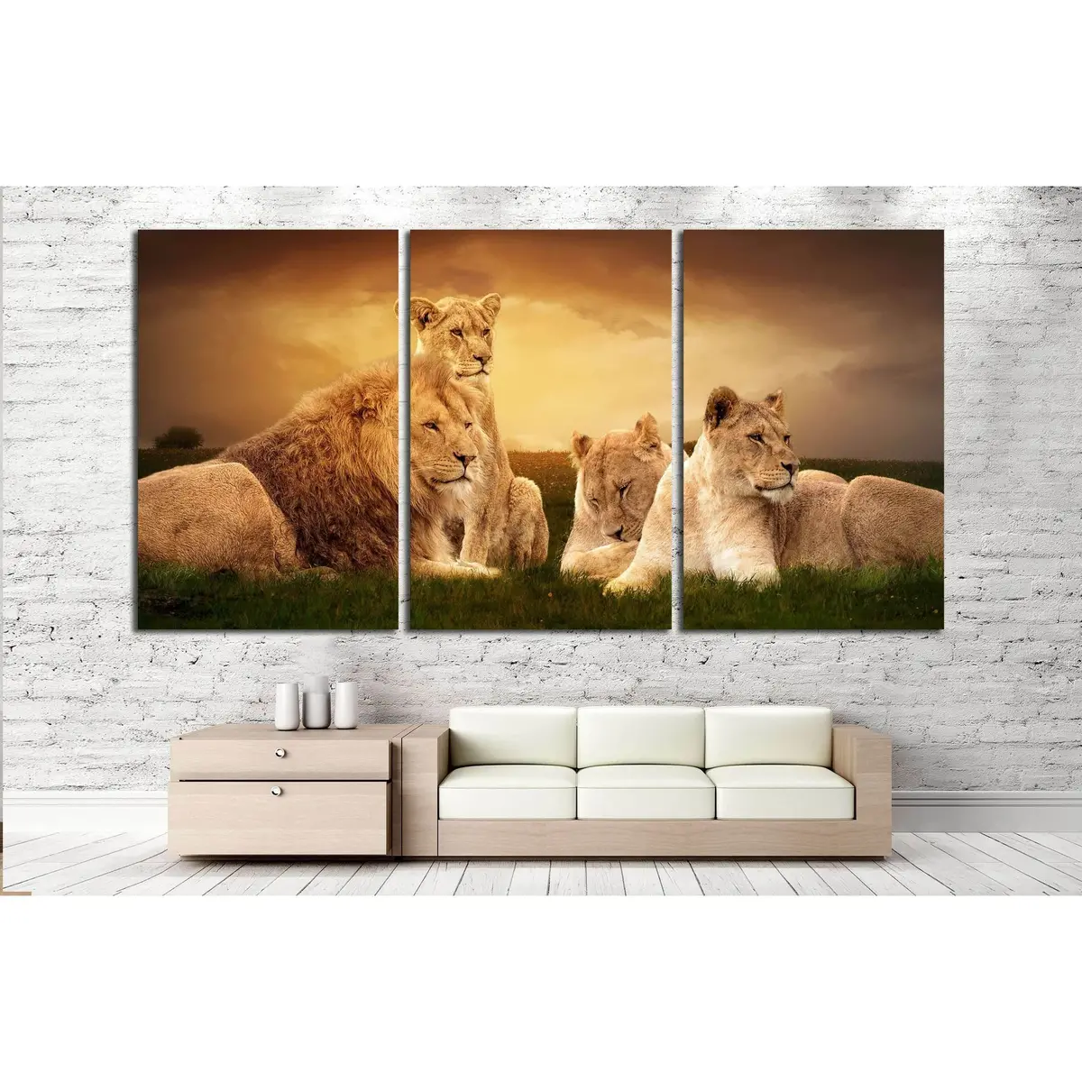 African Lions Resting At Sunset In The Grass №2370 Ready To Hang Canvas Print 5