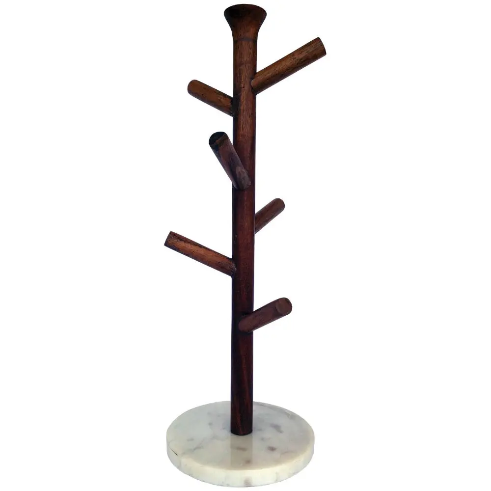 Countertop Mango Wood Mug Tree W/ Marble Base - 16.75" 1