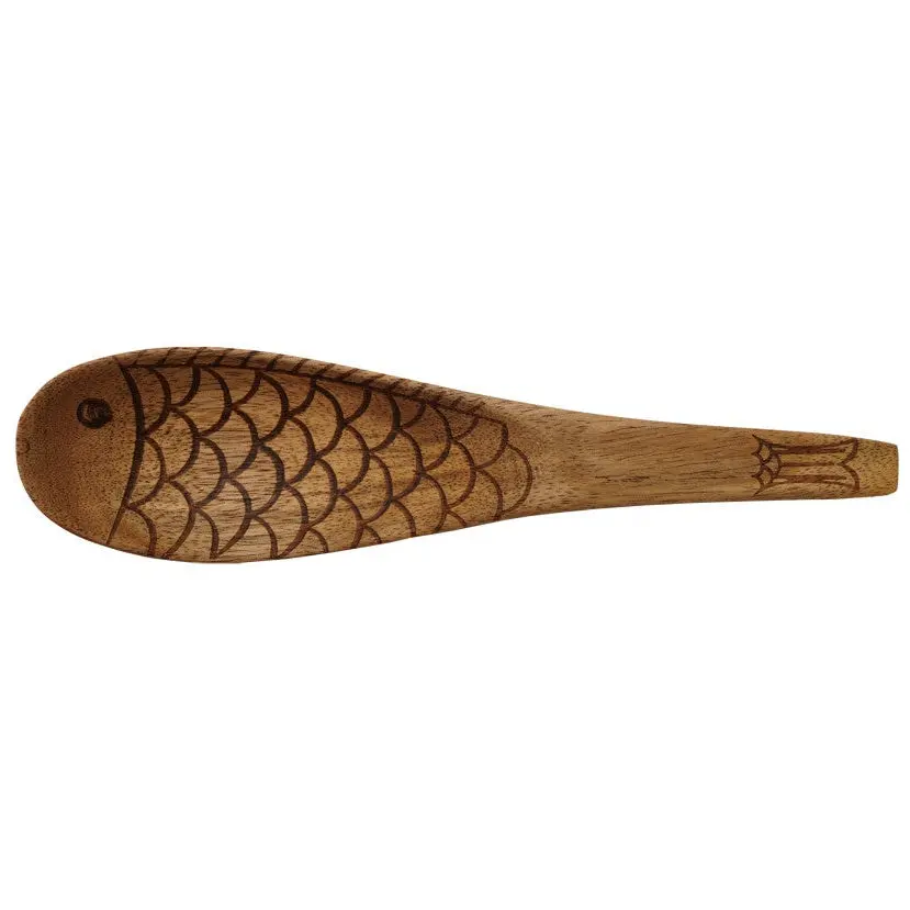 Fish-Shaped Carved Acacia Wood Spoon - 6" 1