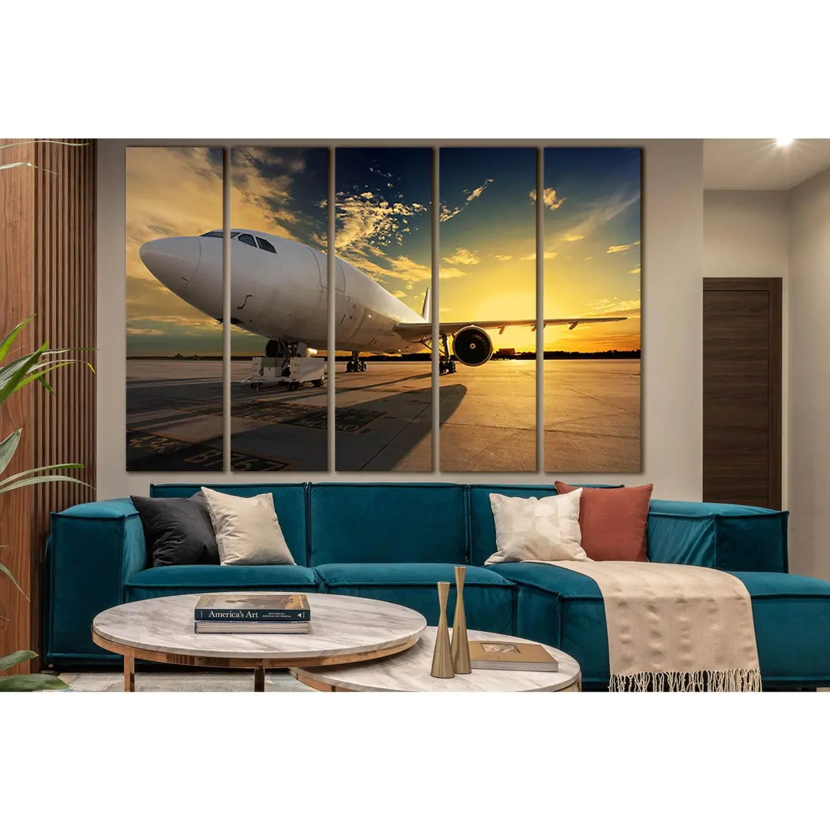 Sunset Airplane Canvas Art Print №SL1427 – Premium Ready-to-Hang Wall Decor