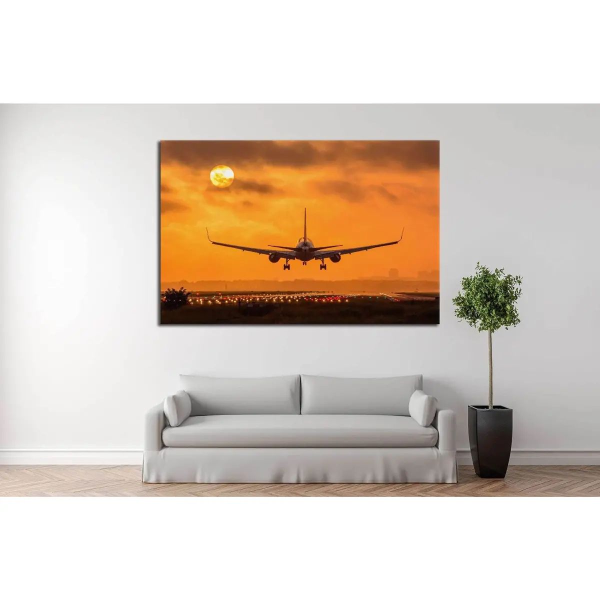 Airplane In Sunset №146 Ready To Hang Canvas Print 2