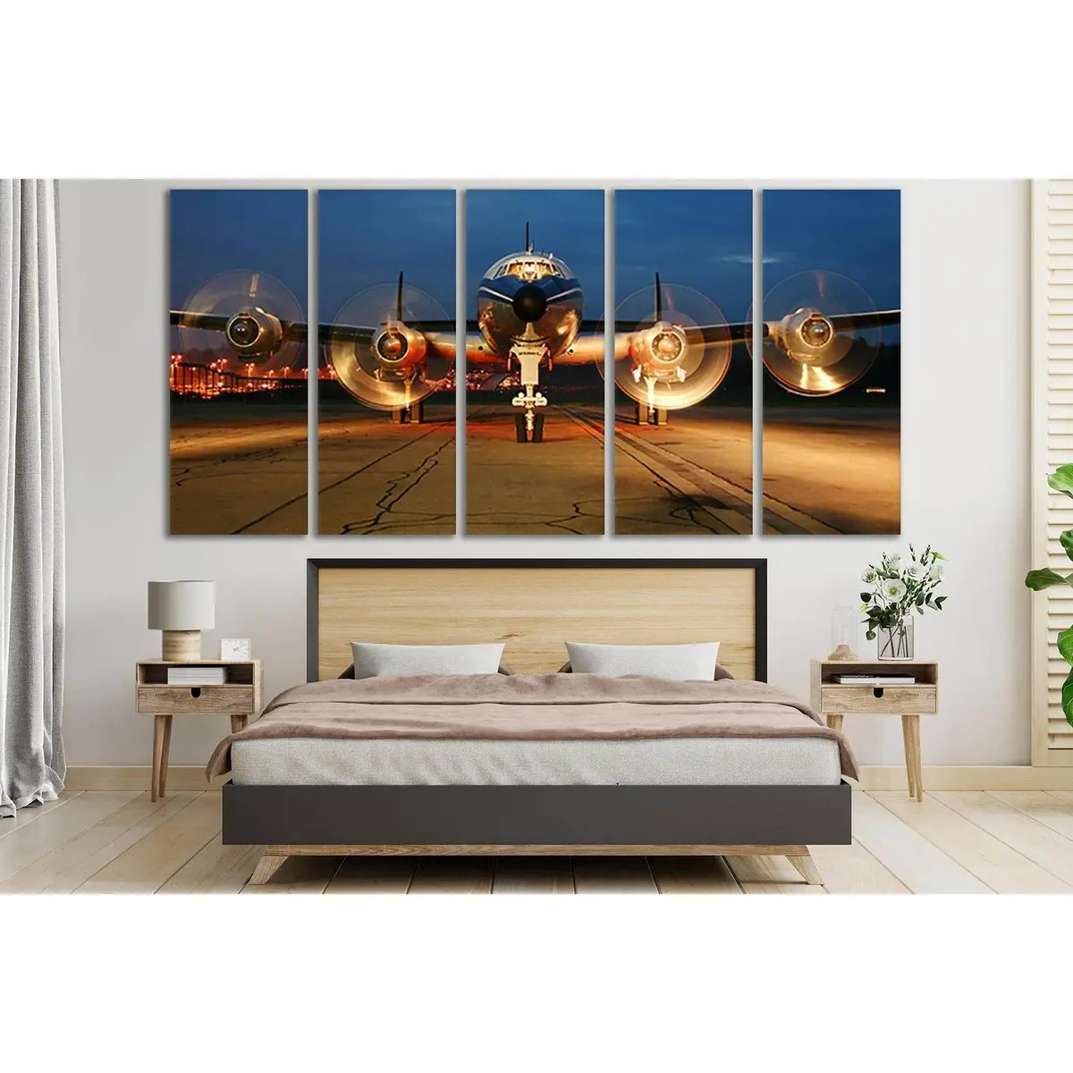 Aviation Canvas Art Print – Realistic Airplane with Active Engines (SL784)