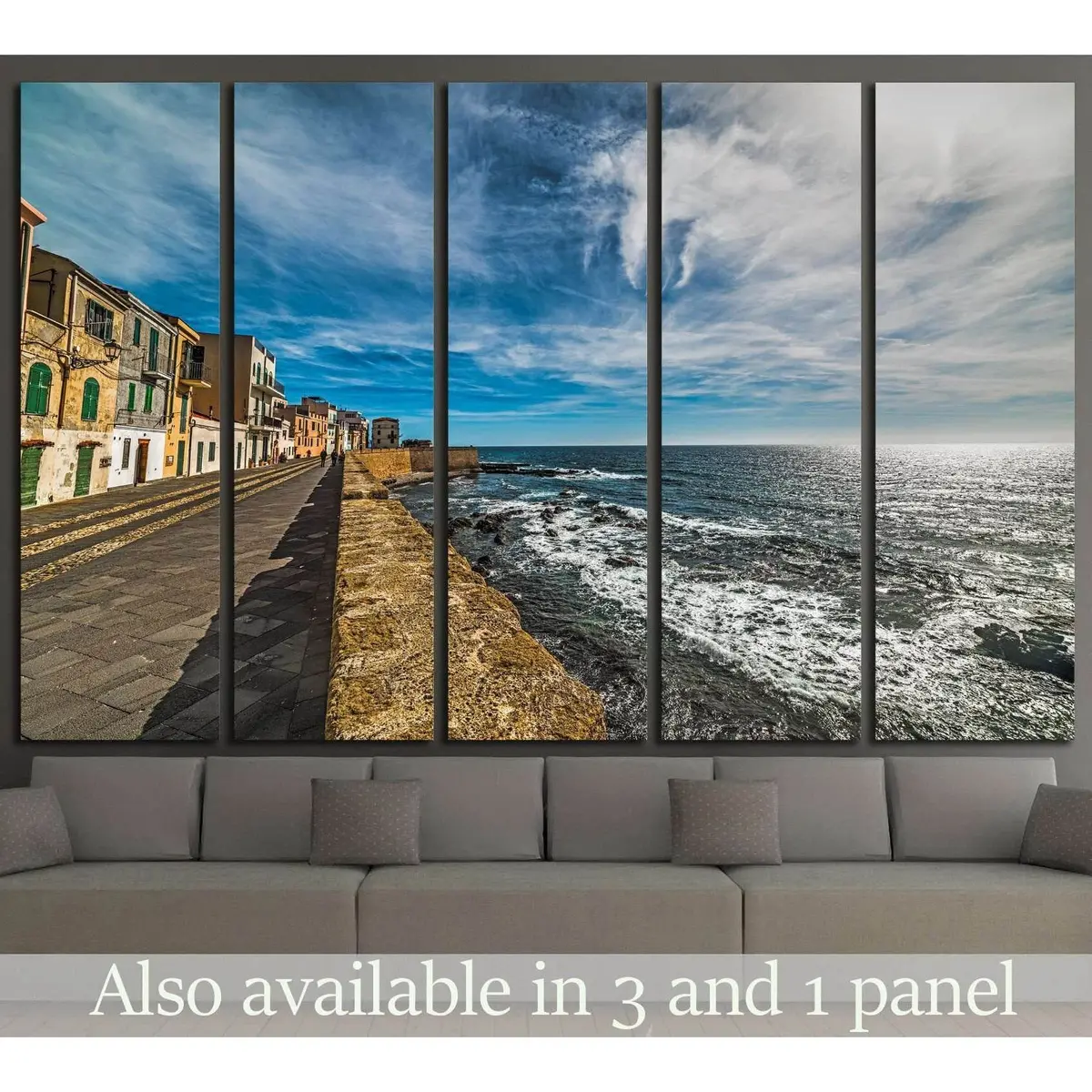 Alghero Coastal Scene in Sardinia – Moody Cloudy Sky Canvas Wall Art, Ready to Hang, #1300