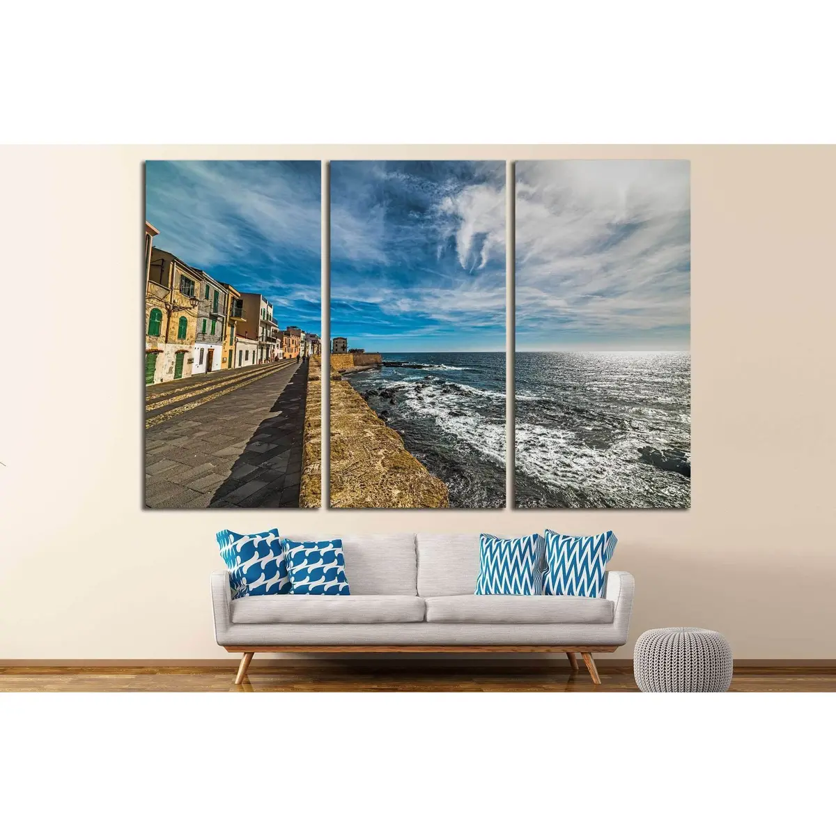 Alghero Seafront Under Clouds, Sardinia №1300 Ready To Hang Canvas Print 5