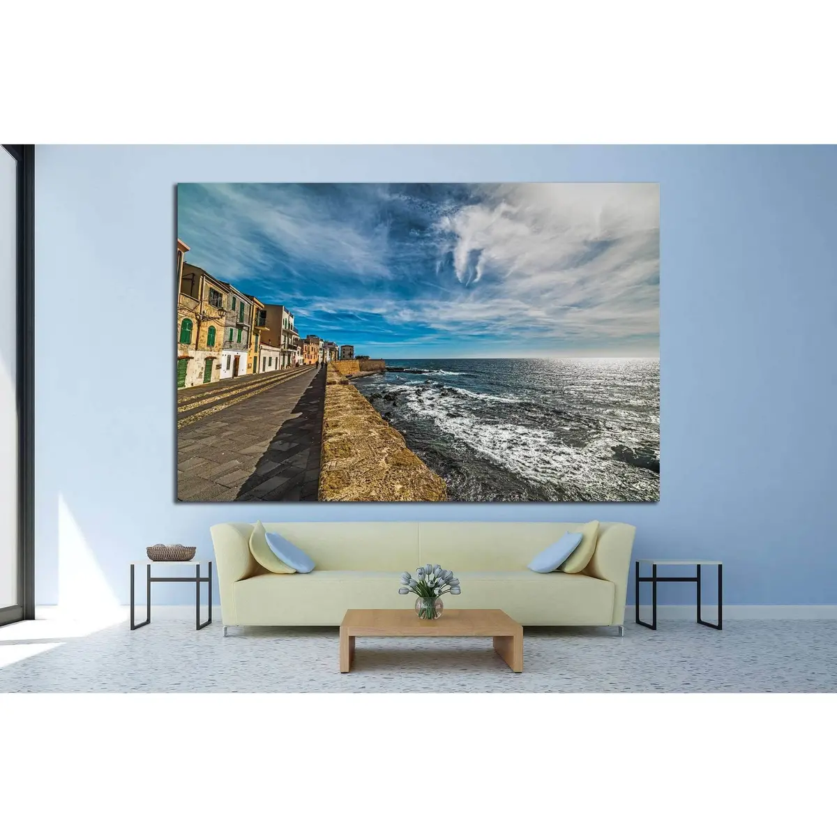 Alghero Seafront Under Clouds, Sardinia №1300 Ready To Hang Canvas Print 2